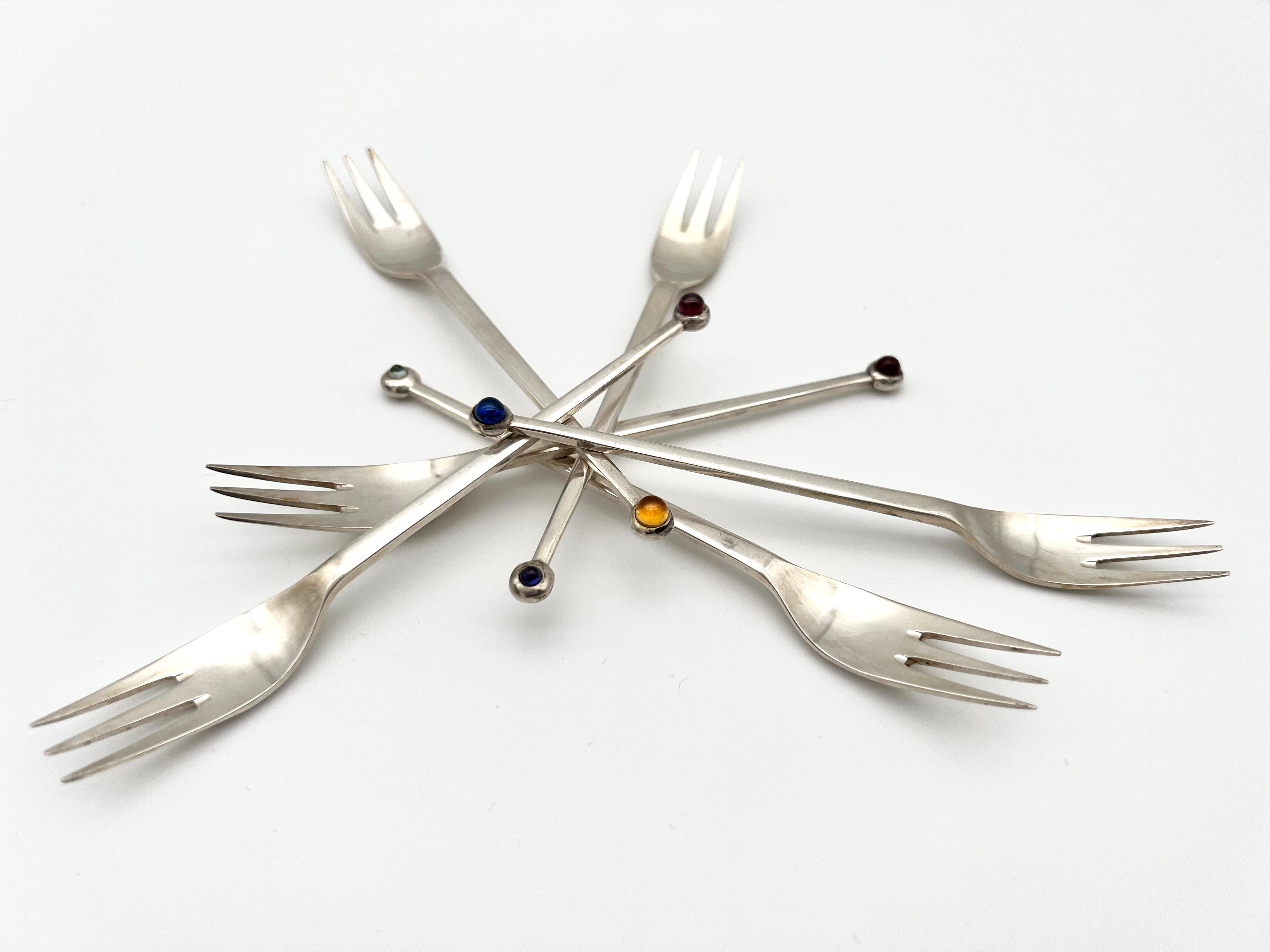 Six-Piece Set of .925 Silver Dessert Forks by Josef Hoffmann for Pott, ca. 1955 In Good Condition In Vienna, AT
