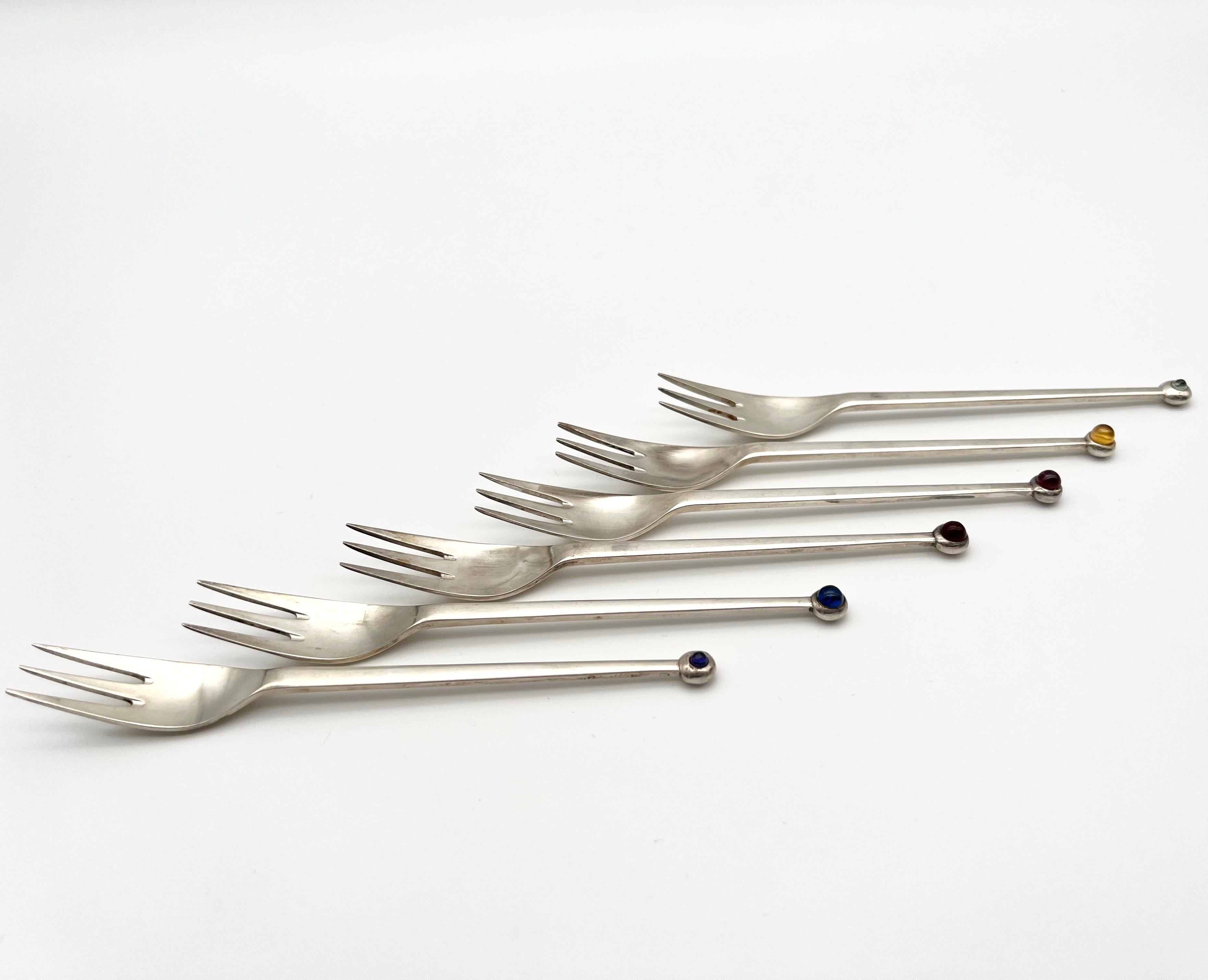 20th Century Six-Piece Set of .925 Silver Dessert Forks by Josef Hoffmann for Pott, ca. 1955