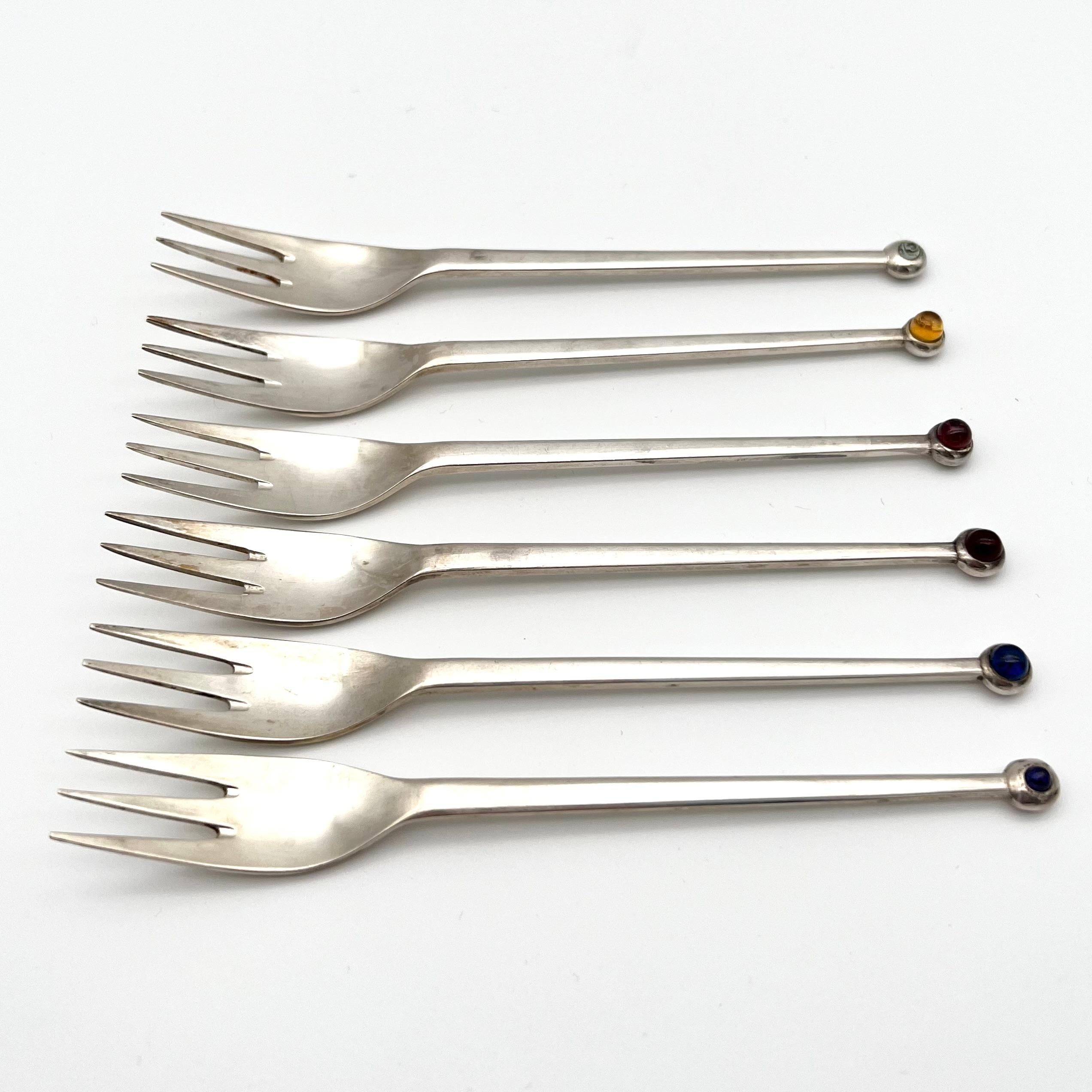 Sterling Silver Six-Piece Set of .925 Silver Dessert Forks by Josef Hoffmann for Pott, ca. 1955