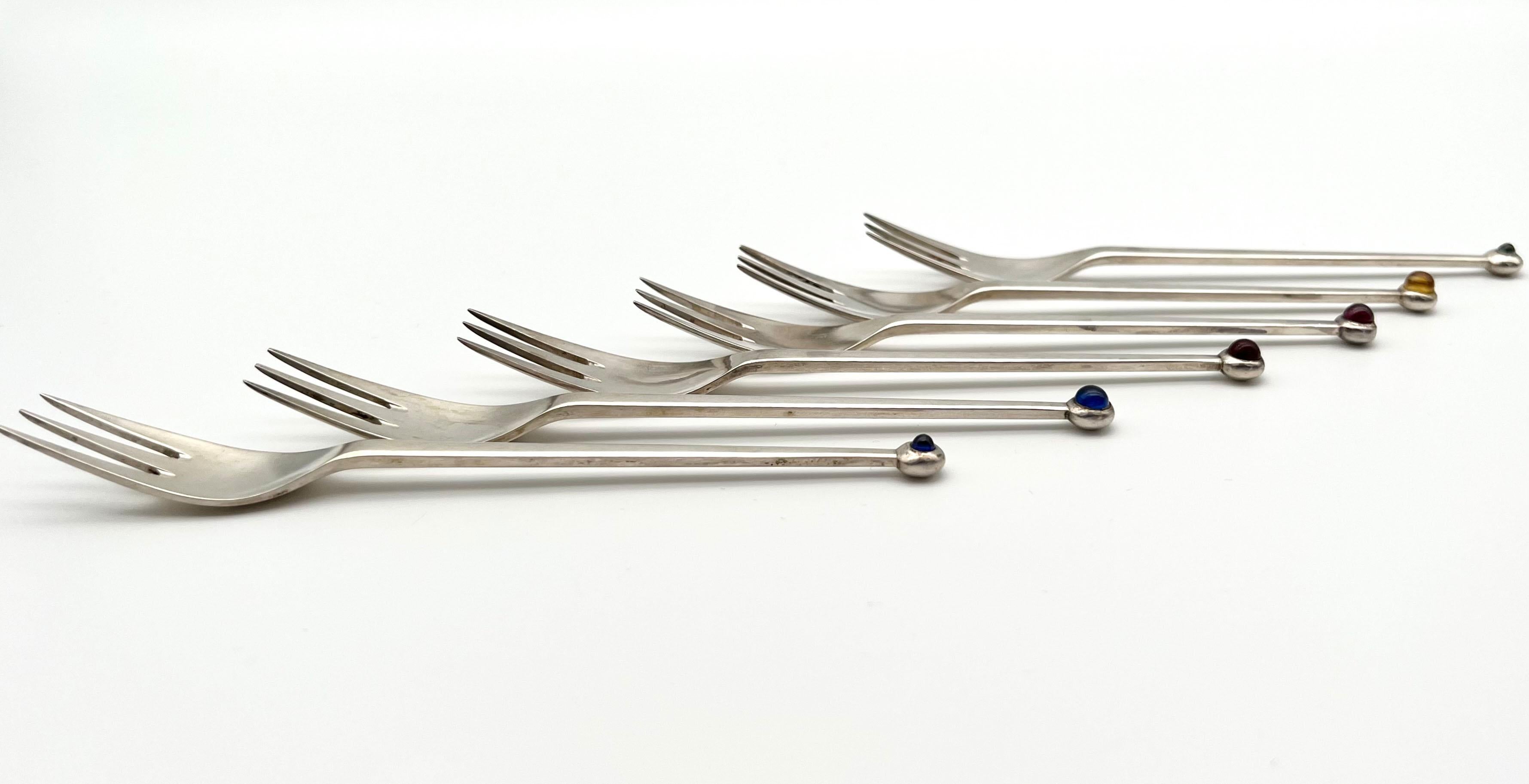 Six-Piece Set of .925 Silver Dessert Forks by Josef Hoffmann for Pott, ca. 1955 1