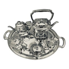 Six-Piece Tiffany & Co. Sterling Silver Kettle on Cradle W Serving Tray 7.3 Kg