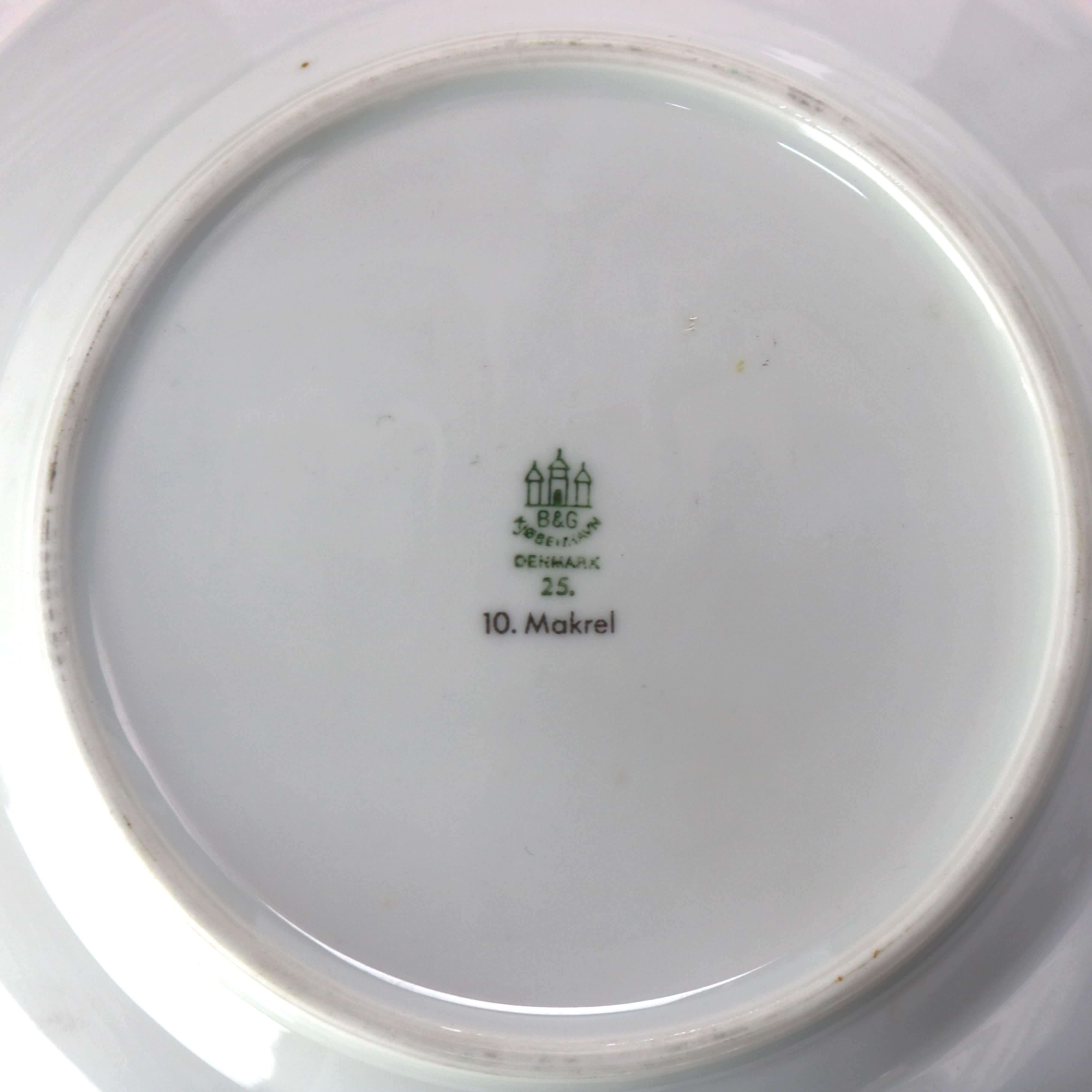 Six Pieces Anciennes assiettes en porcelaine Bing & Grondahl avec motif de poisson C1920 Bon état - En vente à Big Flats, NY