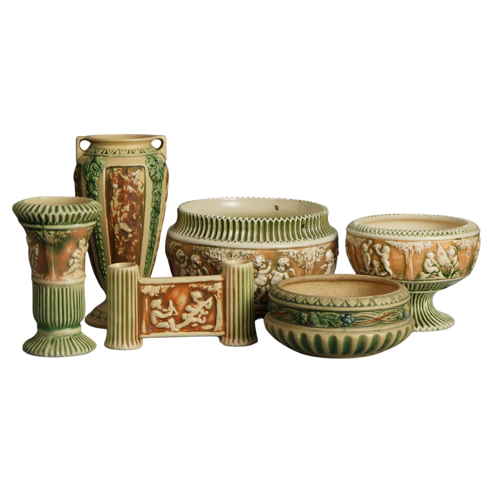 Six Pieces ff Roseville Art Pottery, Donatello, Mid 20thC