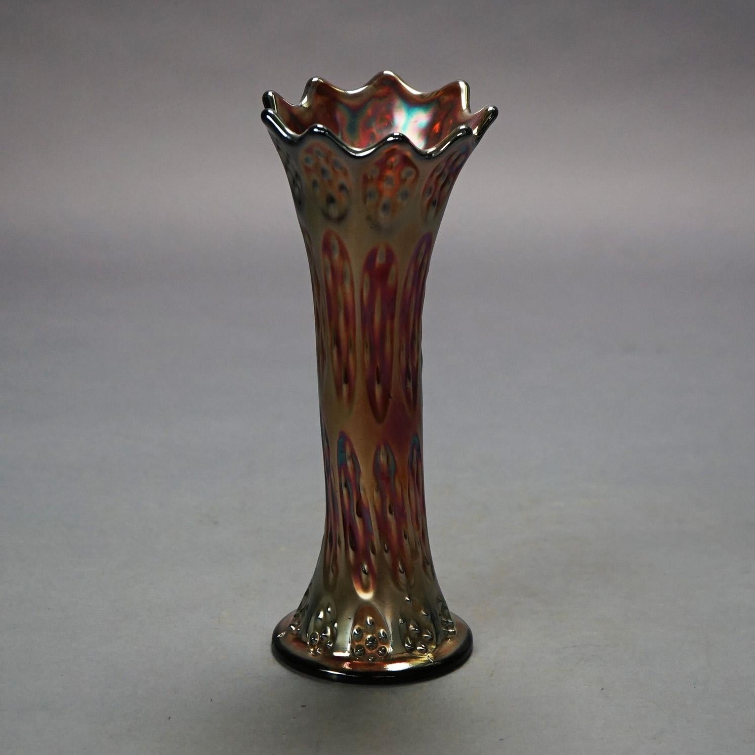 20th Century Six Pieces of Antique & Colored Carnival Glass Ruffled Rim Flower Vases C1920