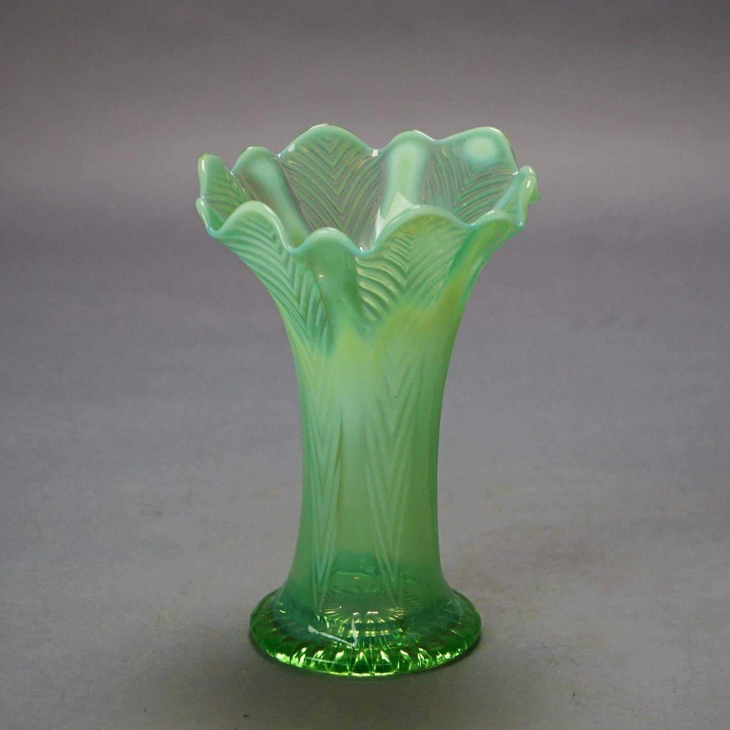 Six Pieces of Antique & Colored Carnival Glass Ruffled Rim Flower Vases C1920 1