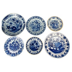 Six Pieces of Blue and White Dutch Delft