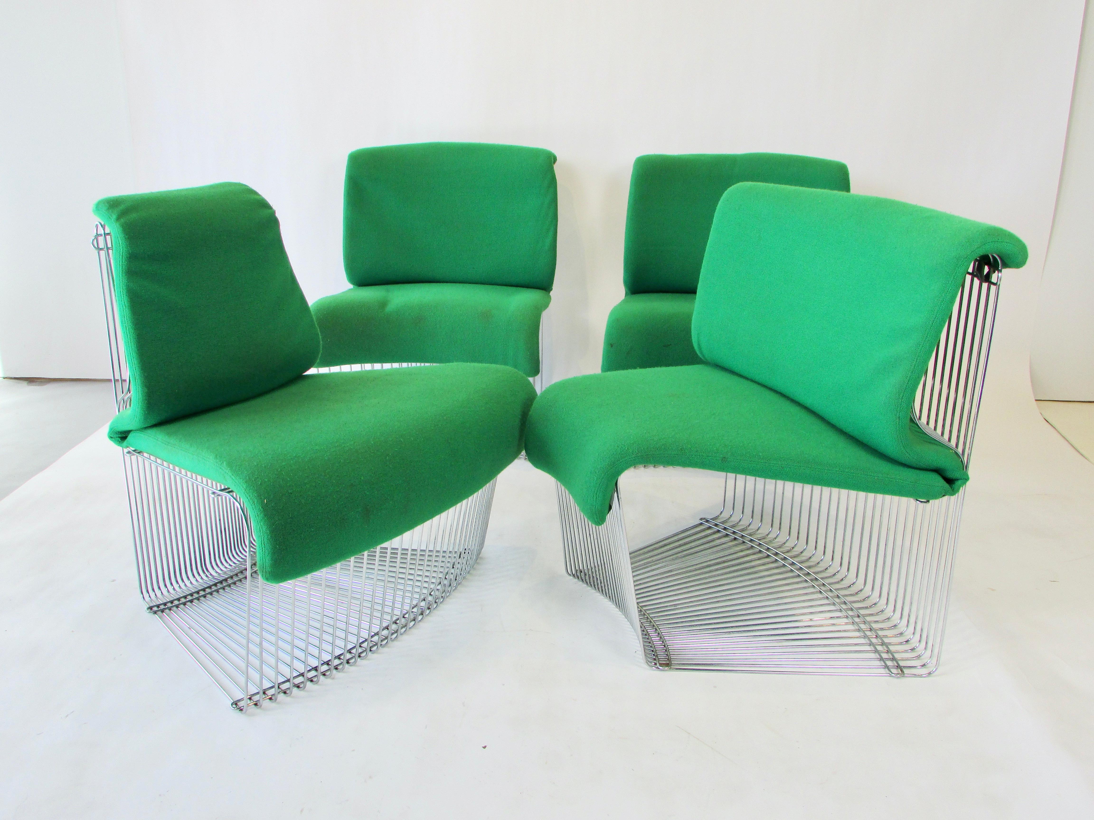 Roger Moore-era James Bond classic Verner Panton Pantonova system seating . Modular grouping of six pieces . One convex one concave two straight chairs and pair of ottomans or side tables . Modular Panton system can be arranged in multiple ways .
