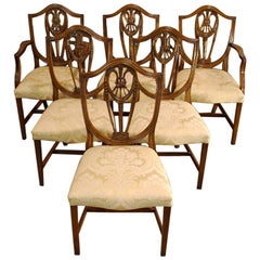 Six-Pieces Set Sheraton Style Bevan Funnel Reprodux Mahogany Dining Chairs