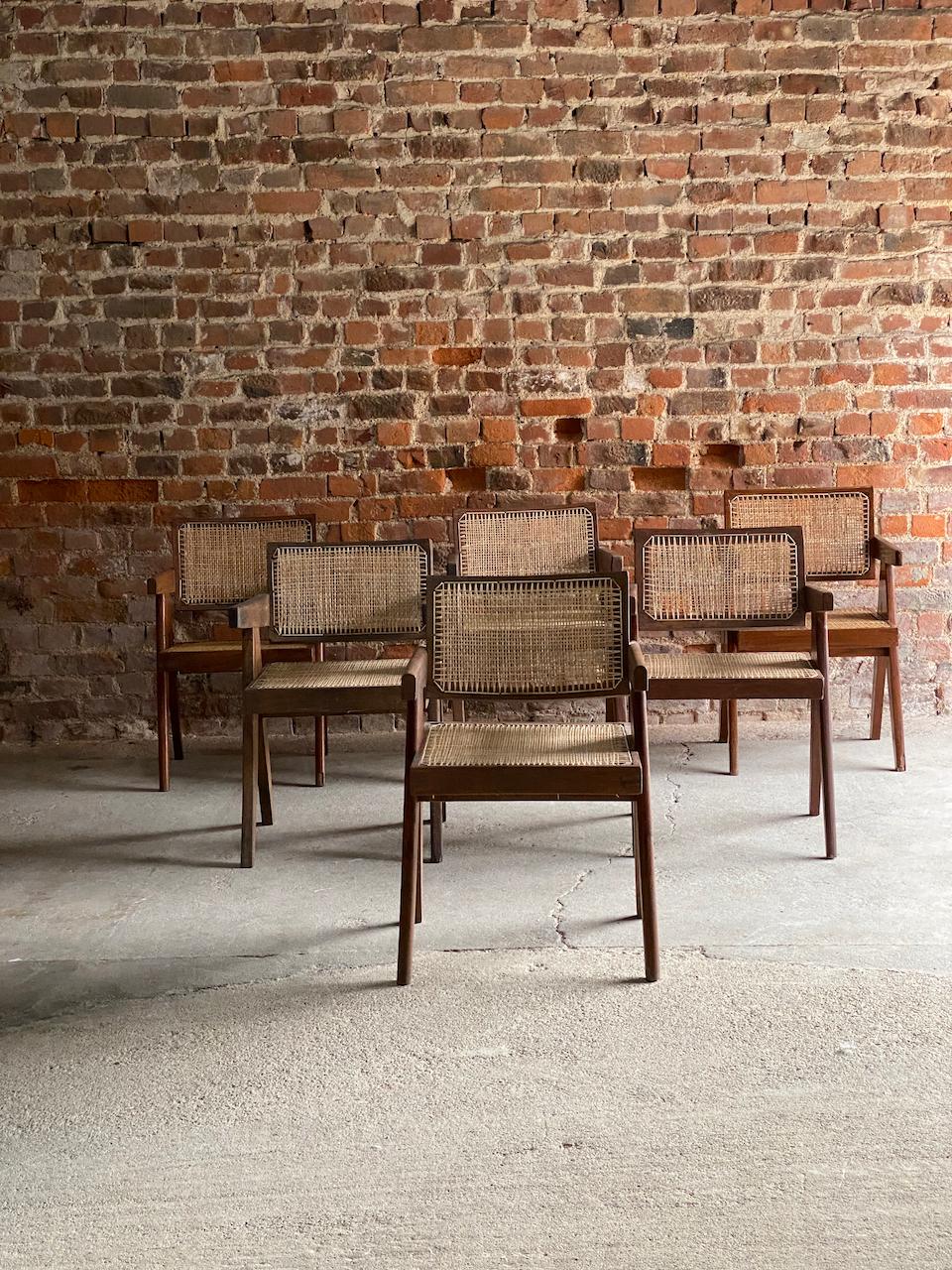 Six Pierre Jeanneret Floating Back Office Chairs Model PJ-010100T Circa 1955 1