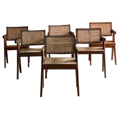 Six Pierre Jeanneret Floating Back Office Chairs Model PJ-010100T Circa 1955