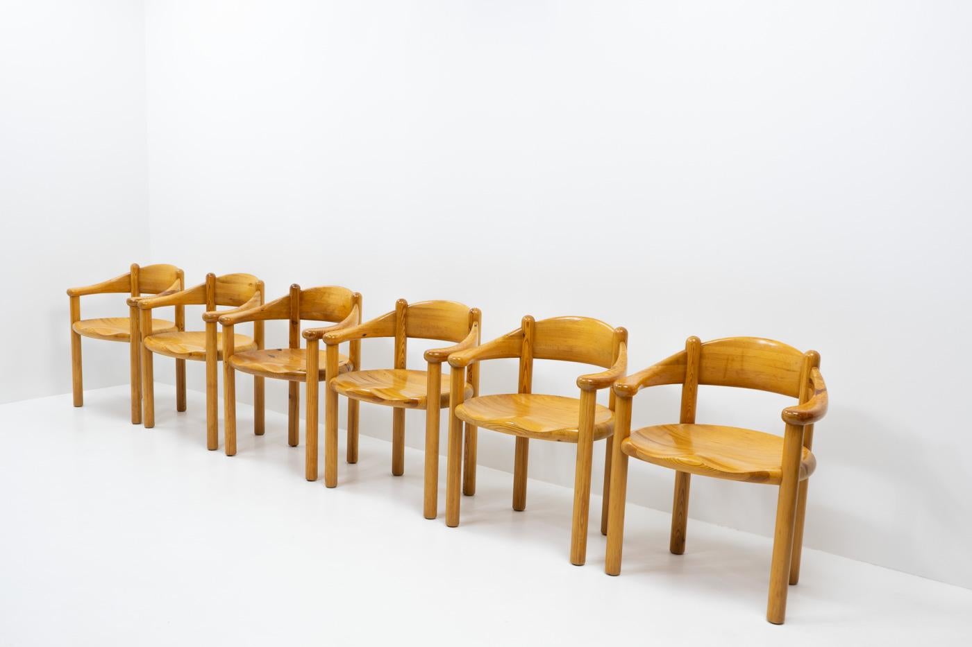 Danish Six Pinewood Carver Chairs by Rainer Daumiller, 1970s For Sale