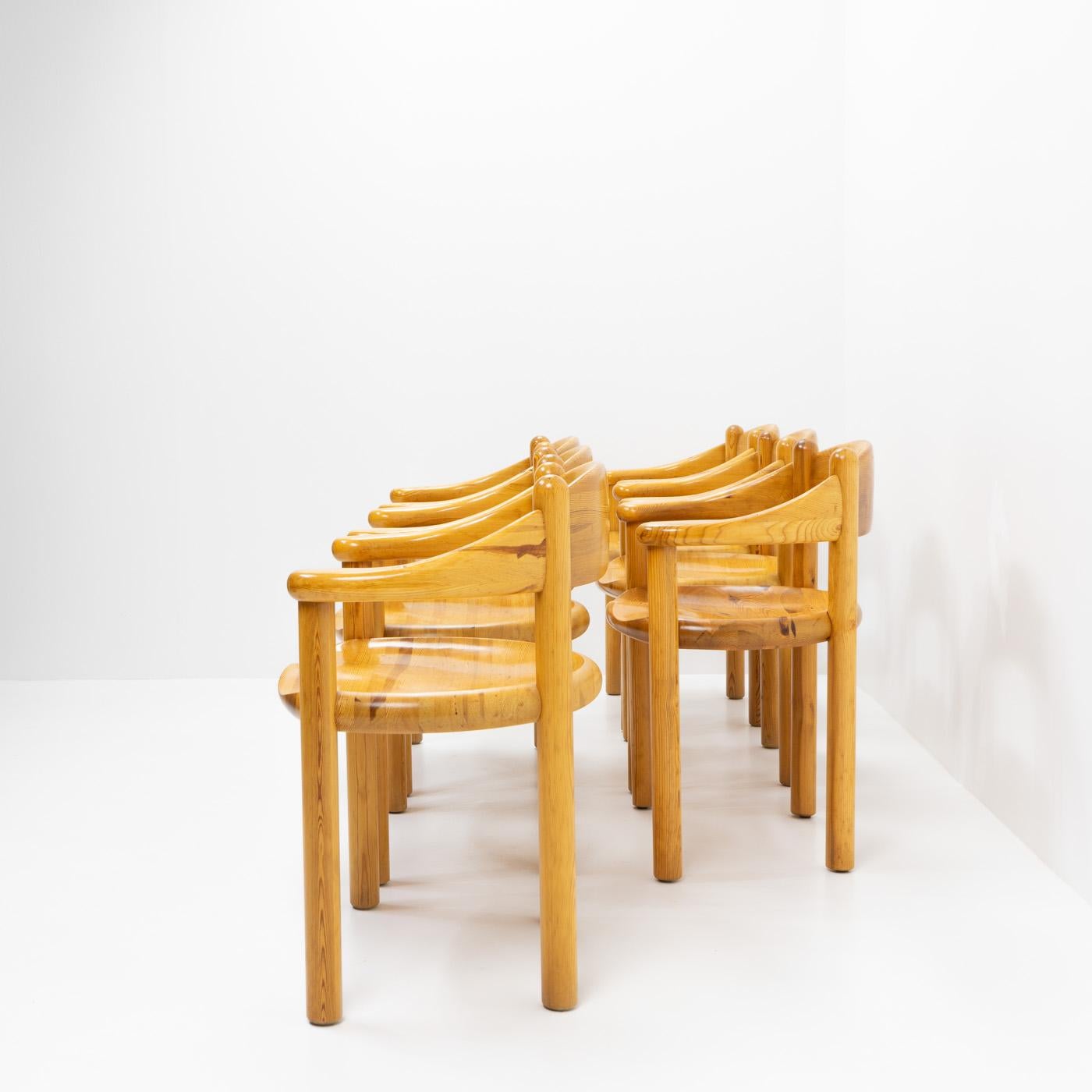 Late 20th Century Six Pinewood Carver Chairs by Rainer Daumiller, 1970s For Sale
