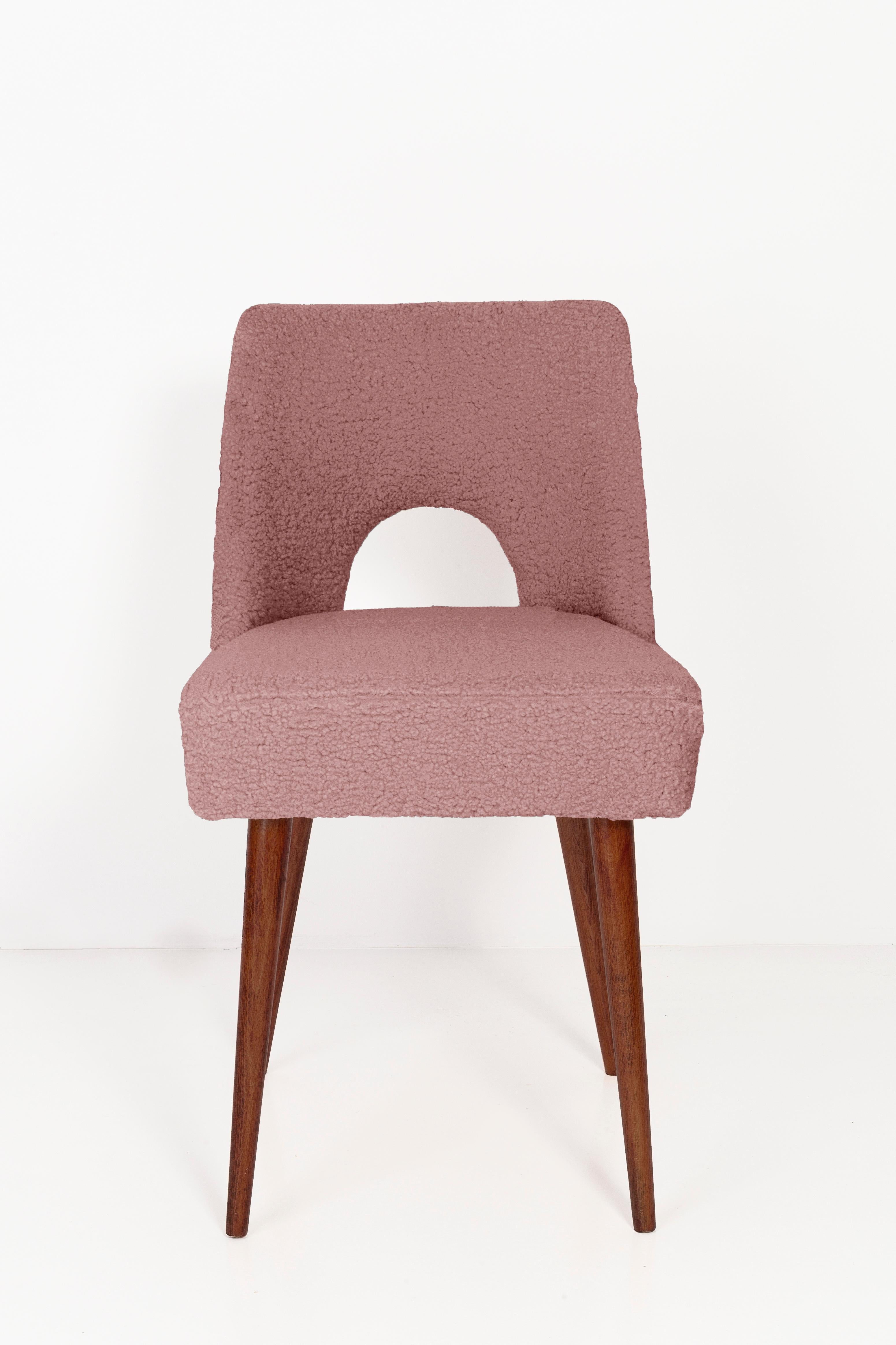 Polish Six Pink Boucle 'Shell' Chairs, Poland, 1960s For Sale