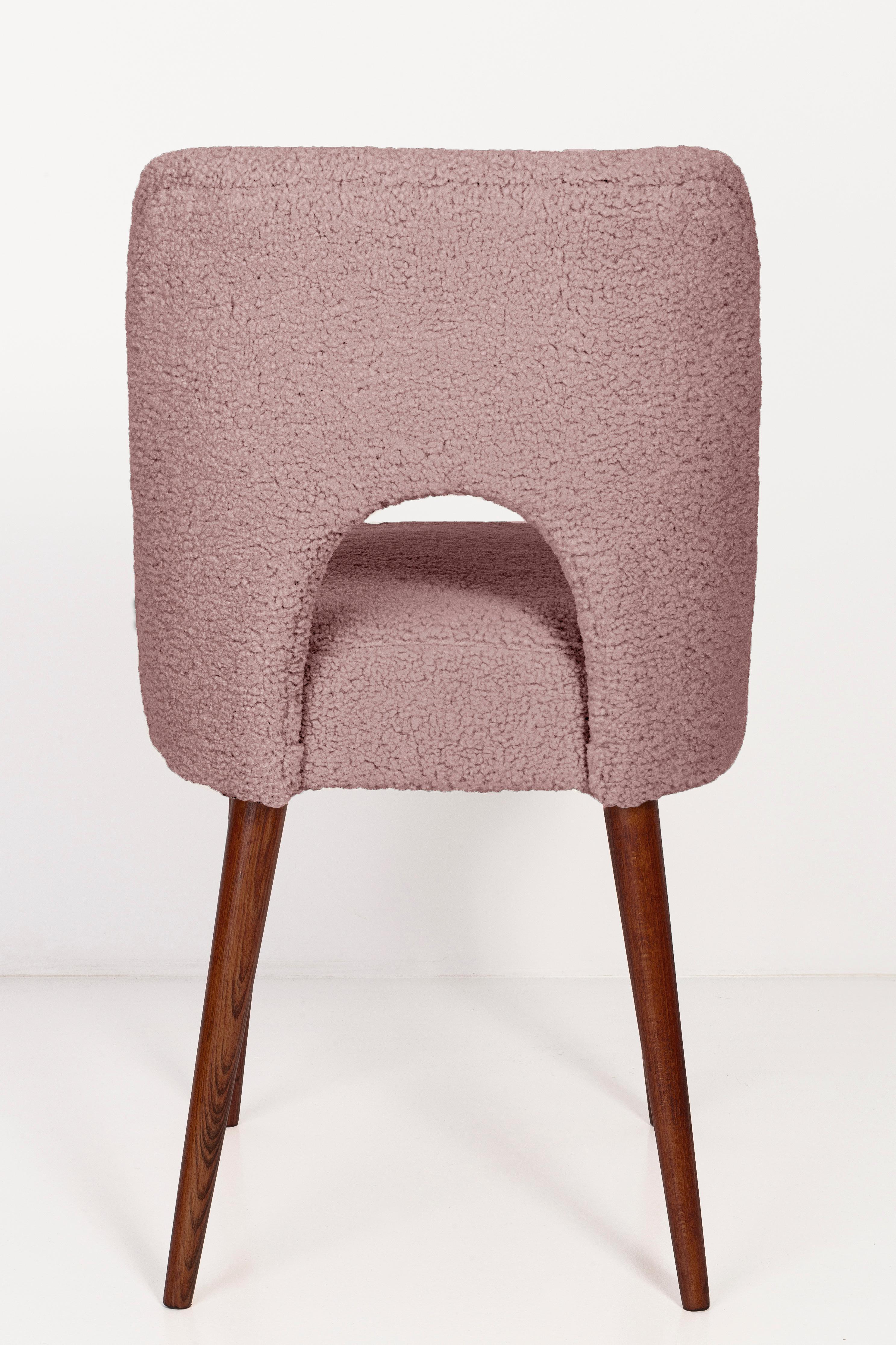 Sechs rosa Boucle-Stuhlstühle „Shell“, Polen, 1960er Jahre (20. Jahrhundert) im Angebot