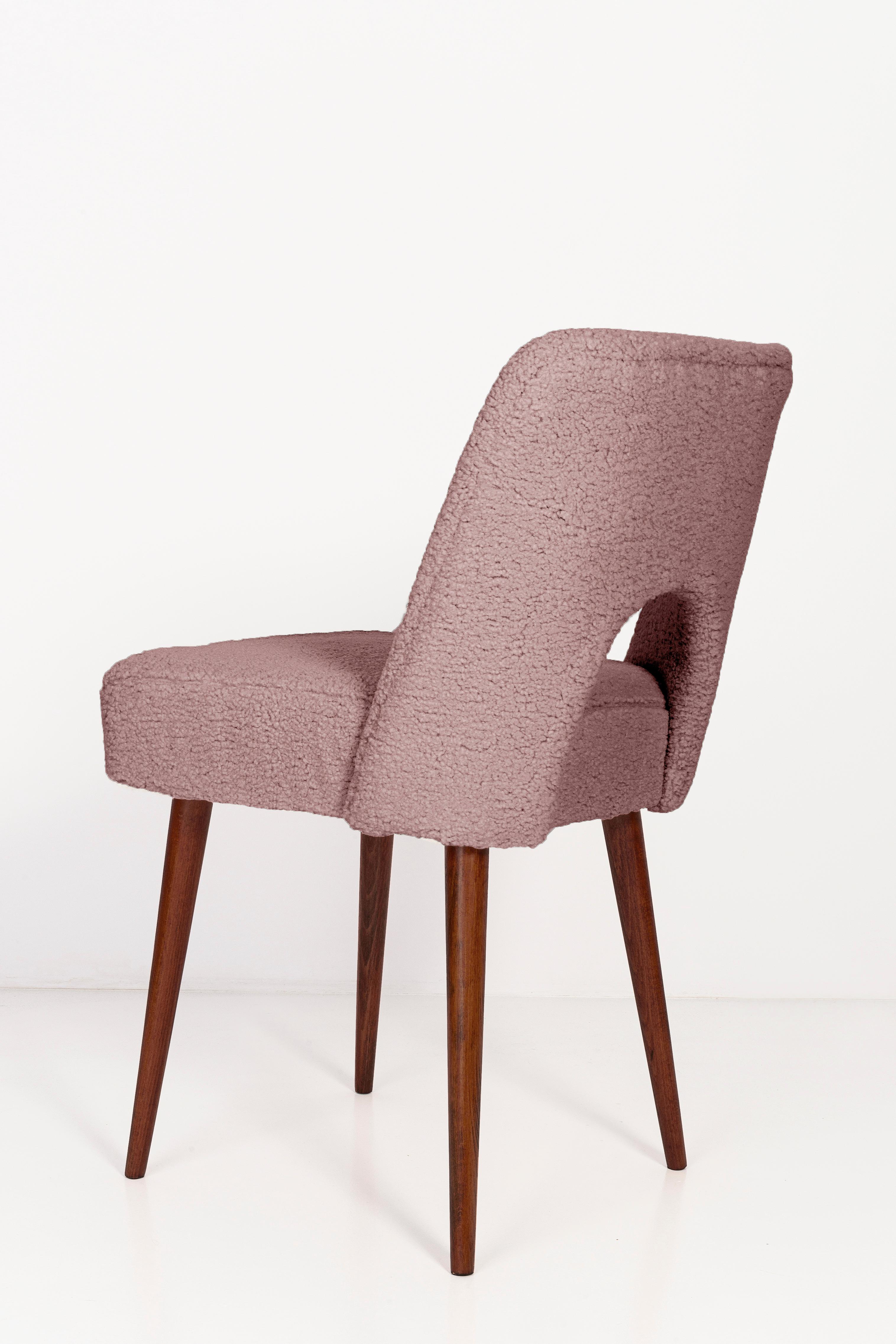 Sechs rosa Boucle-Stuhlstühle „Shell“, Polen, 1960er Jahre (Textil) im Angebot