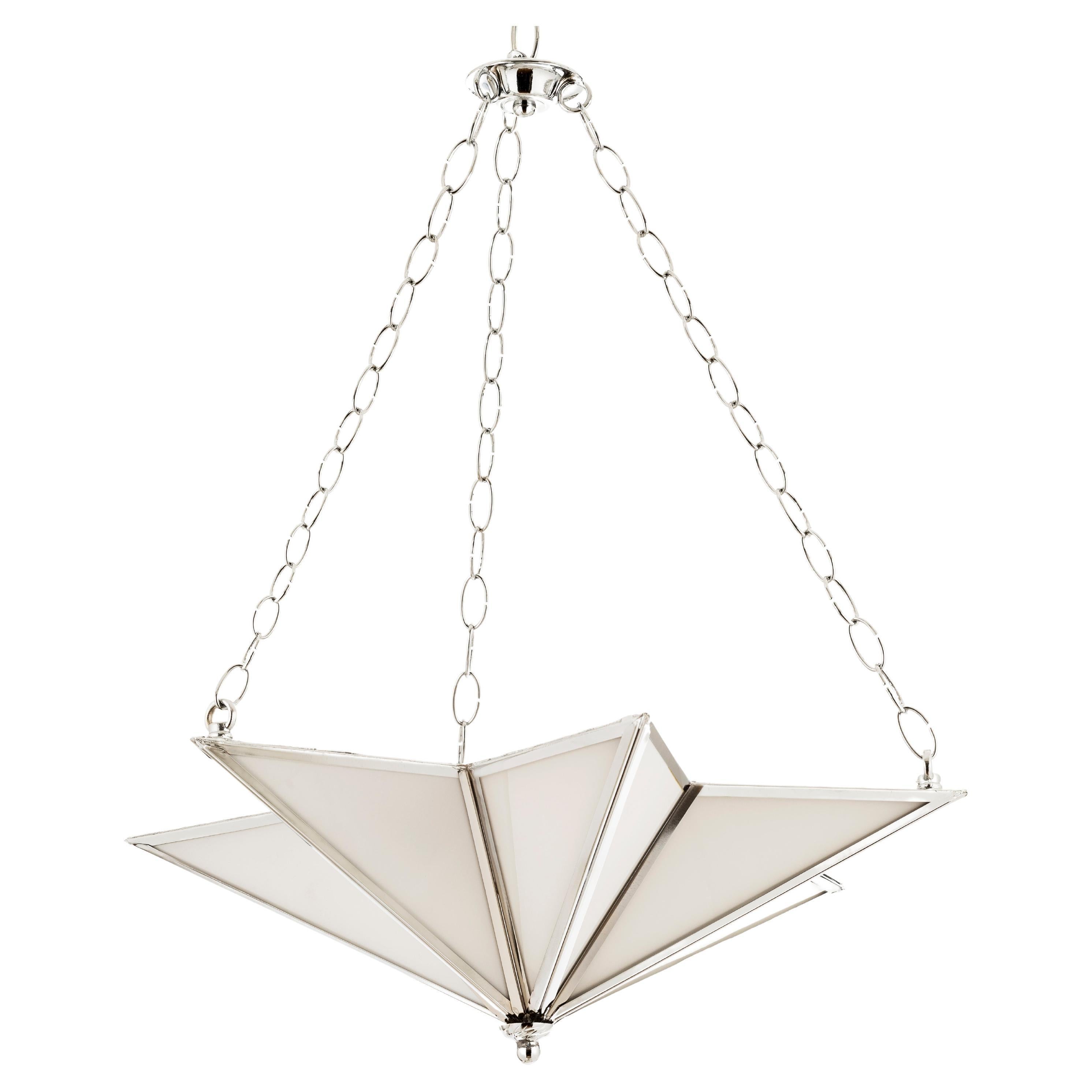 Six Pointed Star Suspension with Brass Structure and Glass For Sale