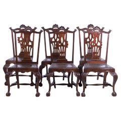 Six Portuguese Chairs from the 20th Century in Chestnut Wood
