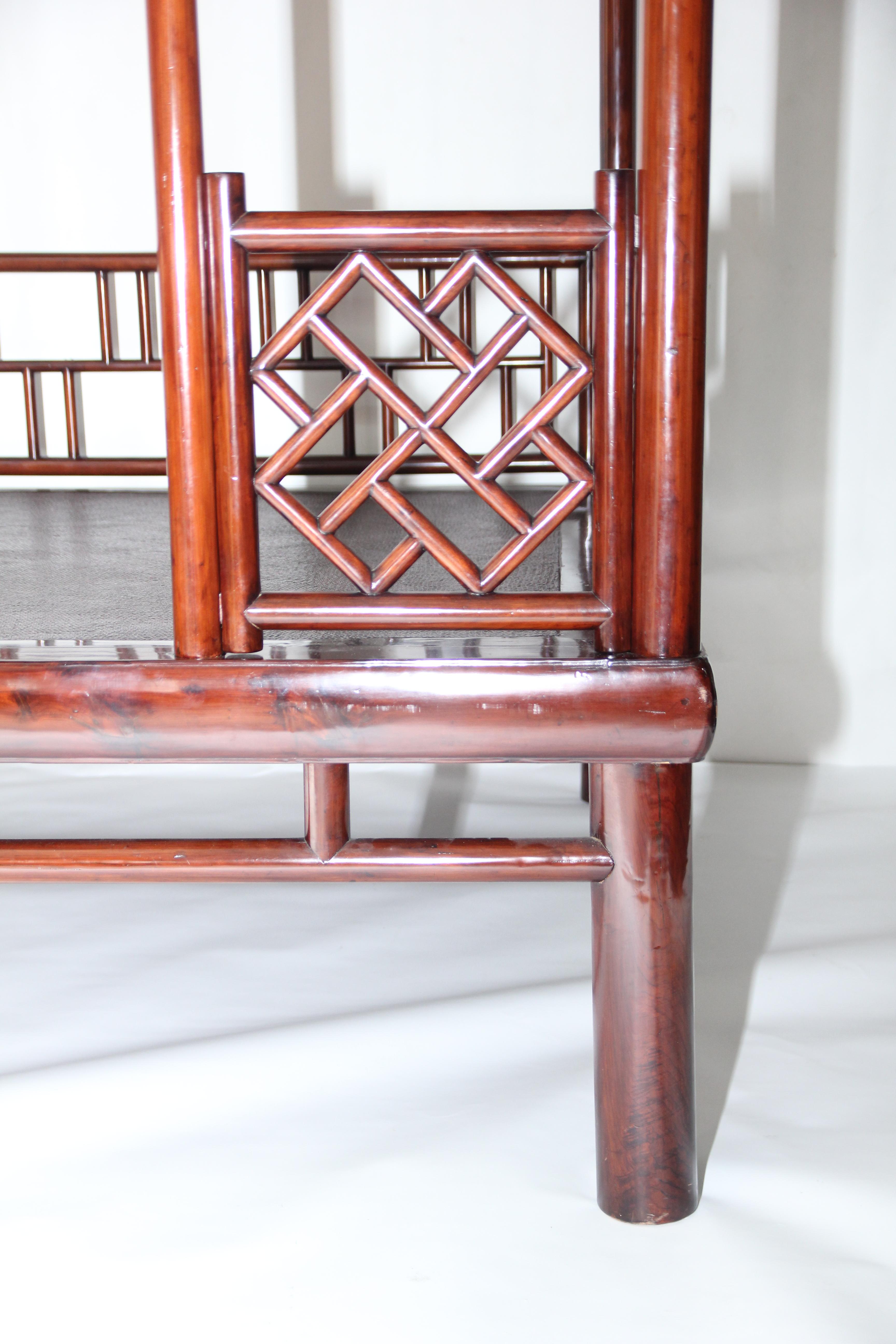 Ming Six Posted Canopy Bed with Carved Fretwork Railings circa 1800 Suzhou Double Bed For Sale