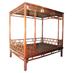 Six Posted Canopy Bed with Carved Fretwork Railings circa 1800 Suzhou Double Bed