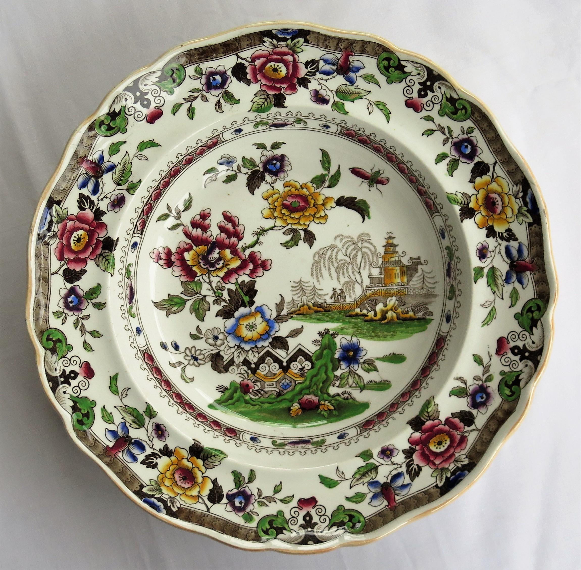 SIX Pottery Soup Bowls or Plates by Zachariah Boyle Chinese Flora Pattern In Good Condition In Lincoln, Lincolnshire