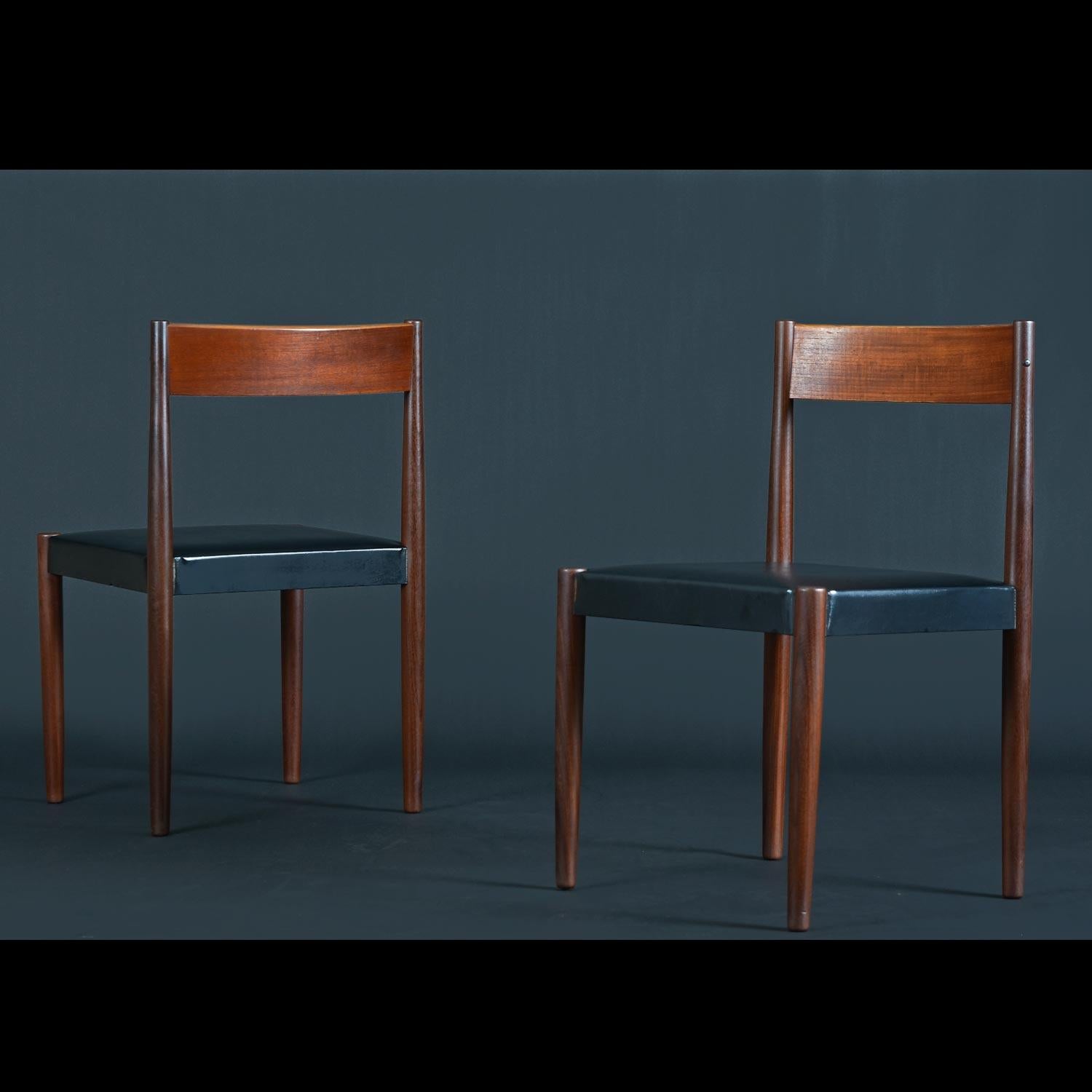 Mid-Century Modern Danish teak dining chairs set of (6) by Poul Volther for Frem Rojle. This set has been professionally detailed and rejuvenated by our in-house restoration team and the teak looks outstanding. You'll notice the curved shell backs
