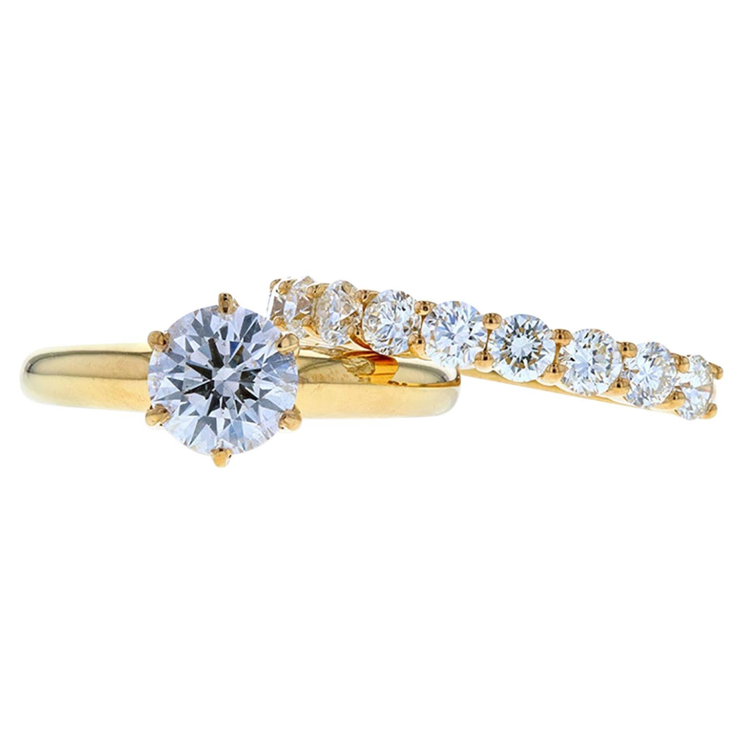 Six Prong Crown Basket Diamond Engagement Ring in Yellow Gold