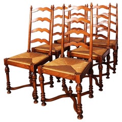 Six Provencal Dining Chairs French Country Ladder Back Rush Seats