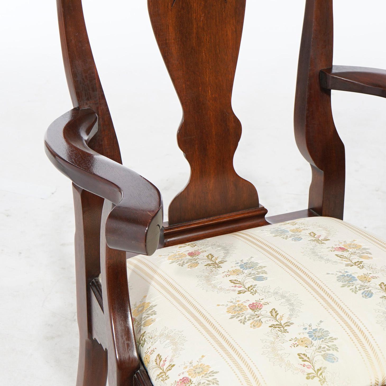 Six chaises de salle à manger en acajou de style Queen Anne Henkel Harris 20e siècle en vente 1
