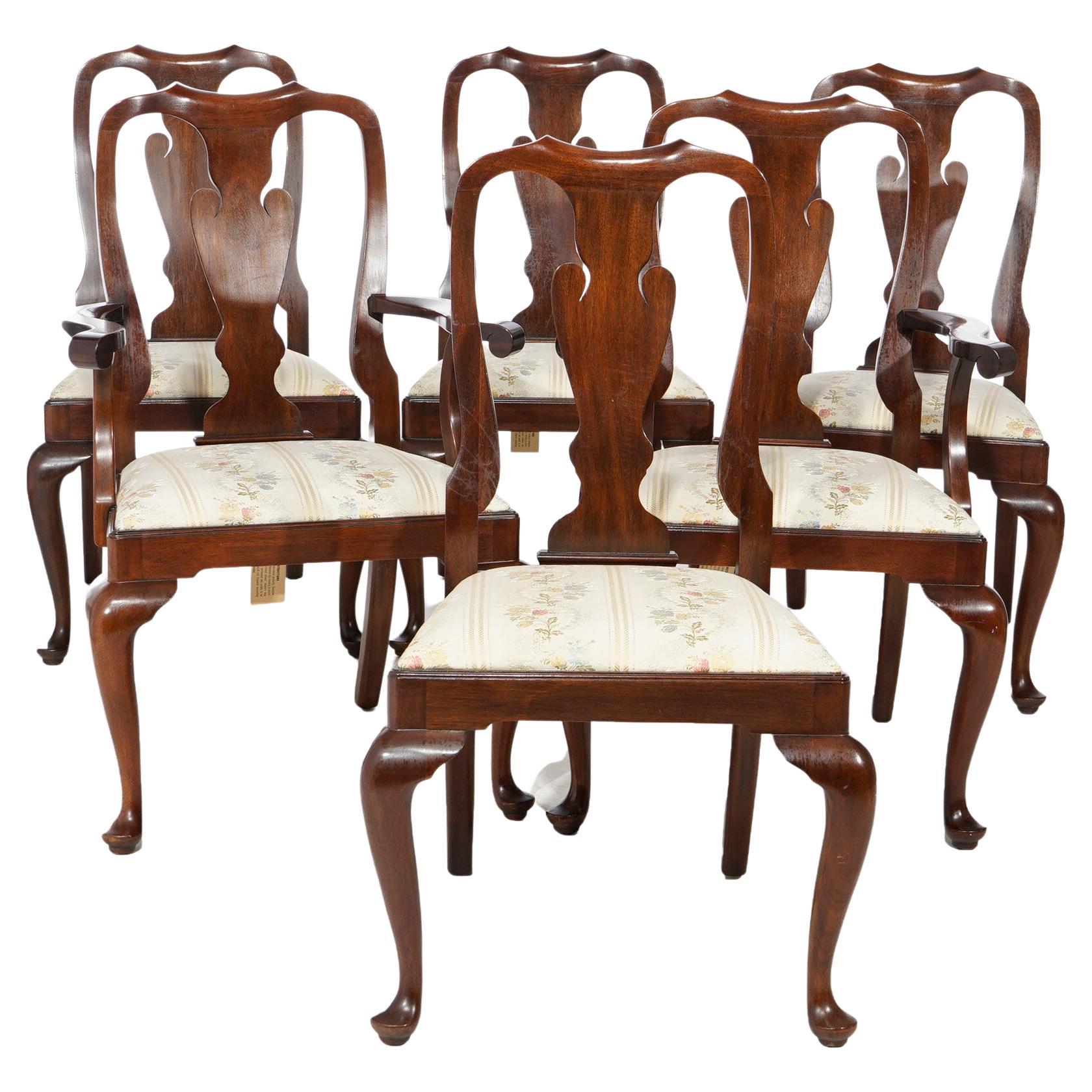 Six chaises de salle à manger en acajou de style Queen Anne Henkel Harris 20e siècle en vente