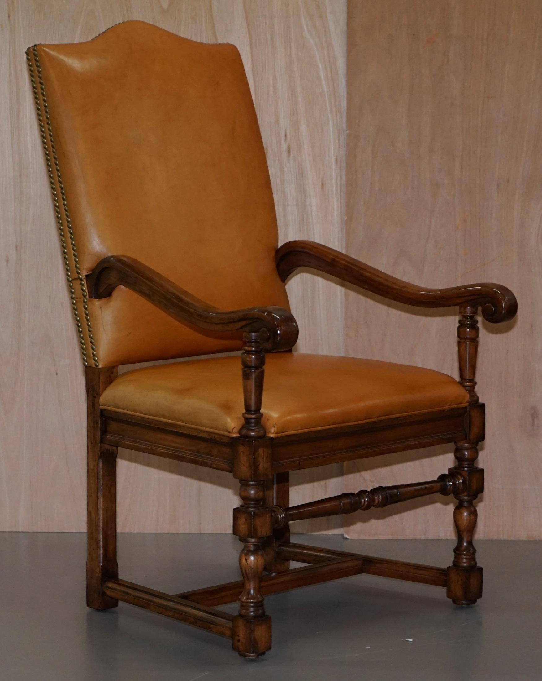 Six Ralph Lauren Hither Hills Brown Leather Throne Dining Armchairs 7