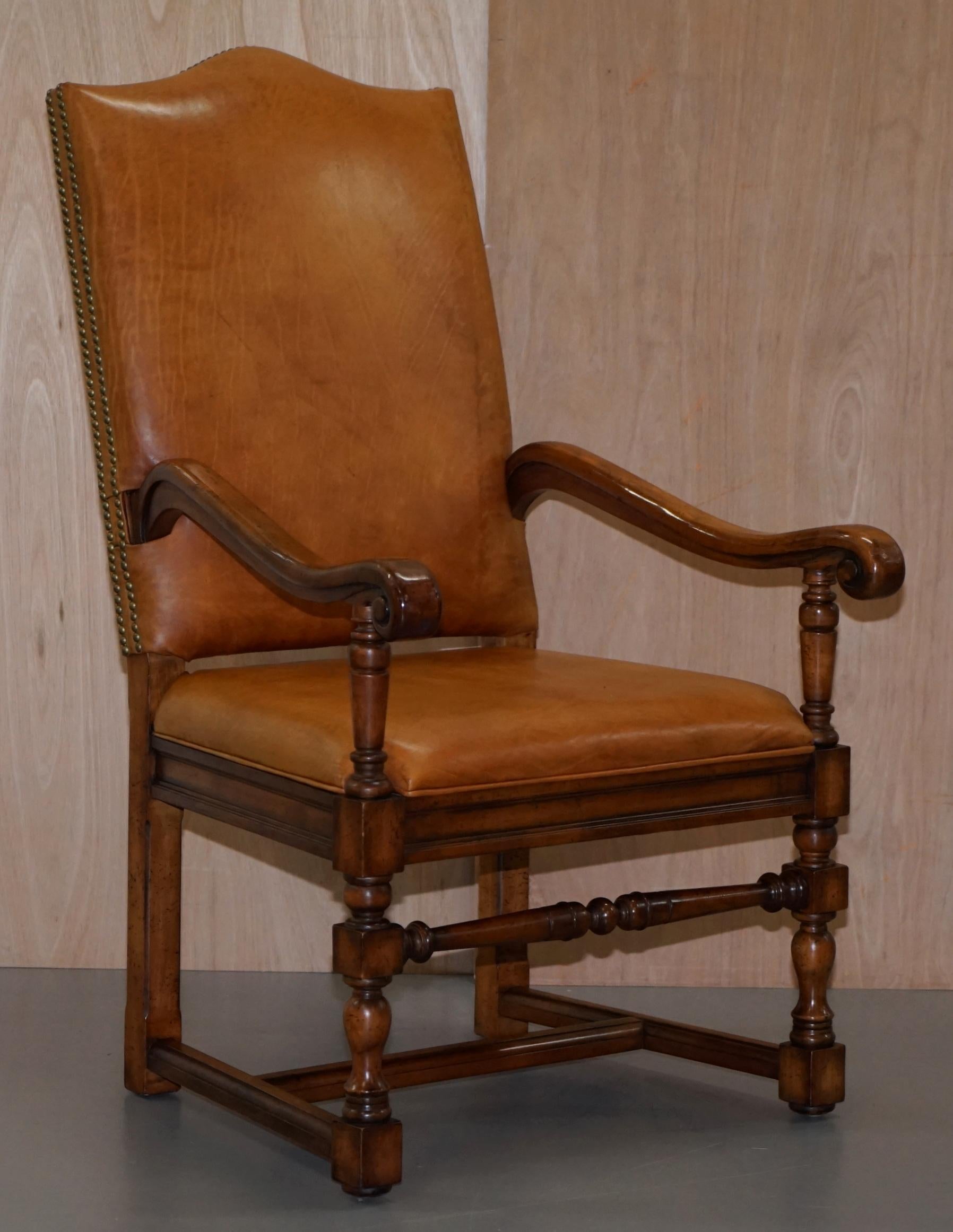 Six Ralph Lauren Hither Hills Brown Leather Throne Dining Armchairs 10