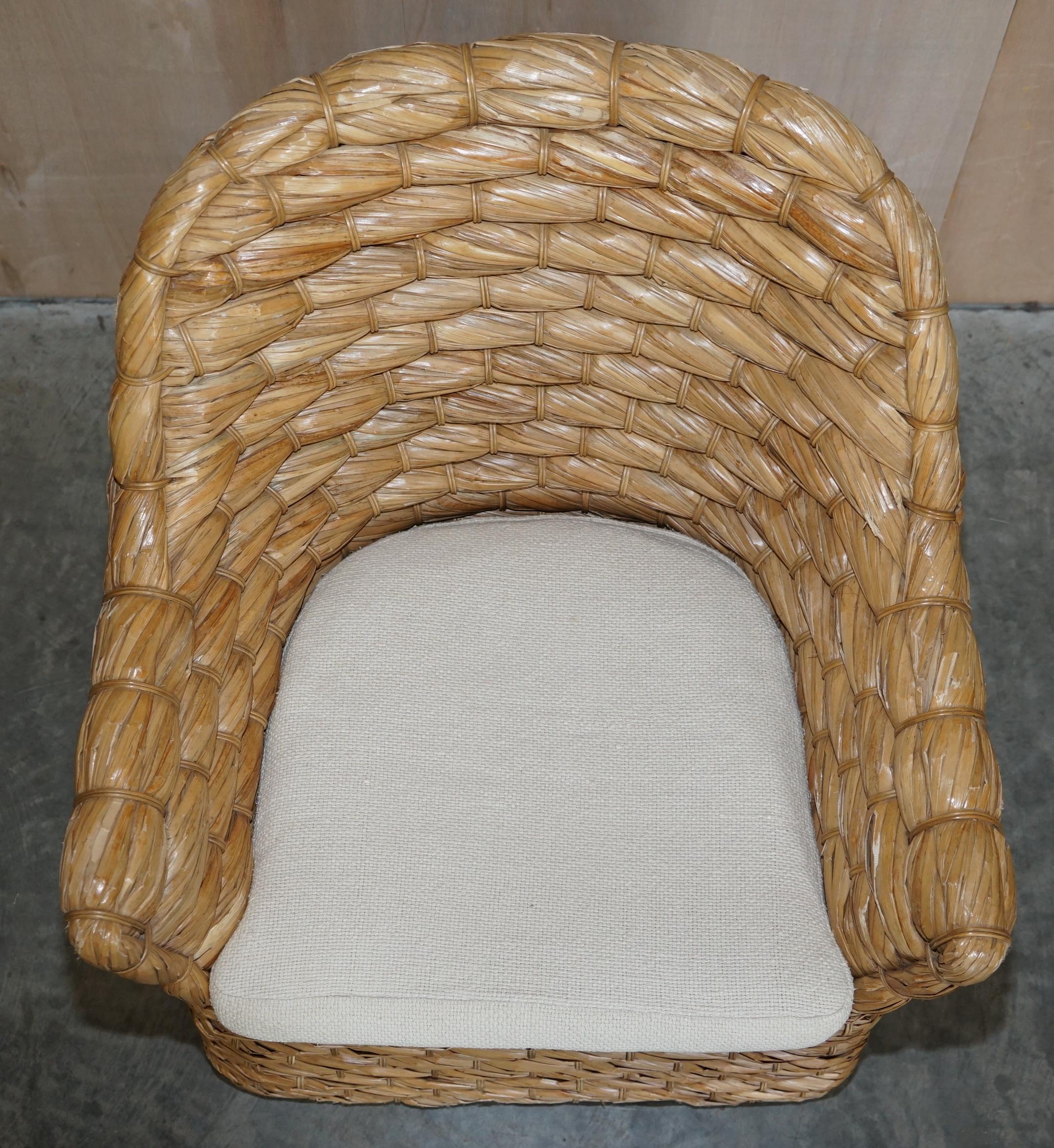 Hand-Crafted Six Ralph Lauren Joshua Tree Wicker / Straw Woven Dining Armchairs