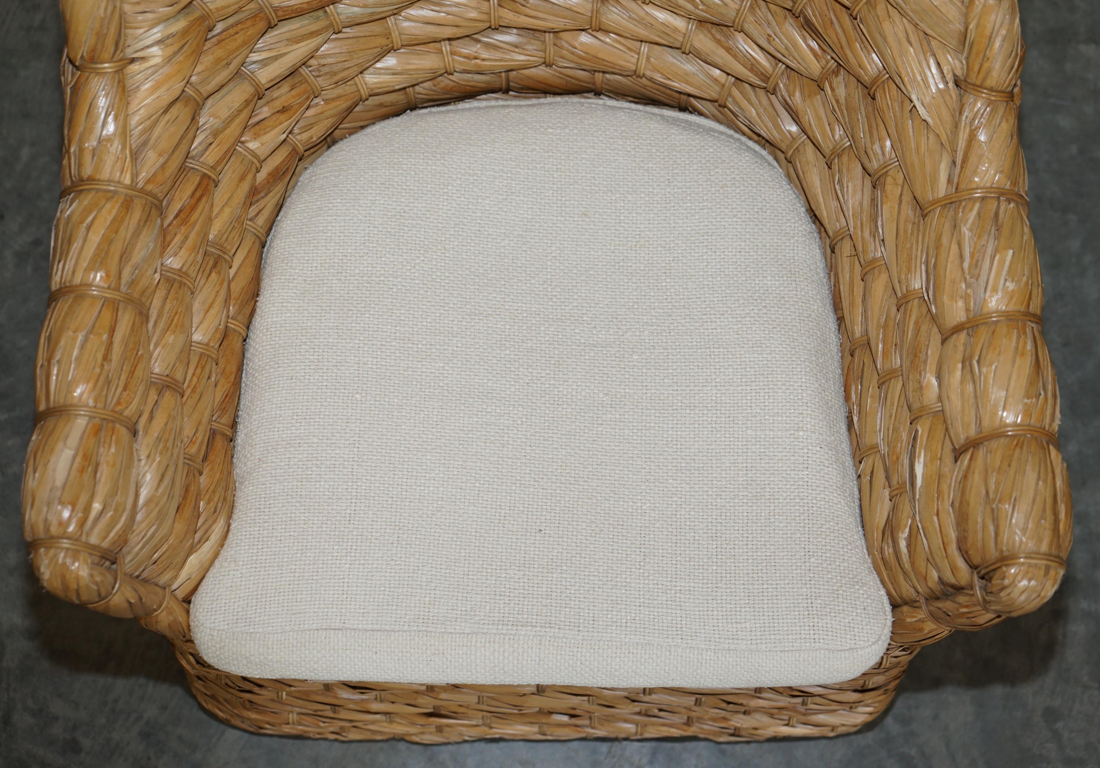 Six Ralph Lauren Joshua Tree Wicker / Straw Woven Dining Armchairs In Good Condition In West Sussex, Pulborough
