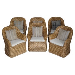 Six Ralph Lauren Joshua Tree Wicker / Straw Woven Dining Armchairs