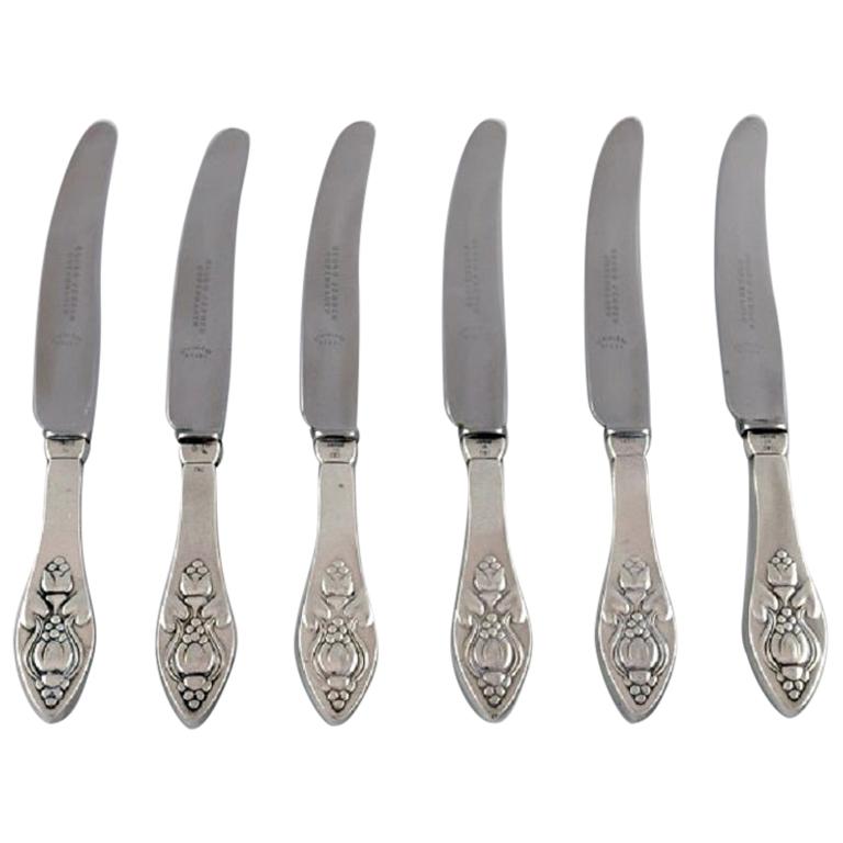 Six Rare and Antique Georg Jensen Bell Lunch Knives, 1910s