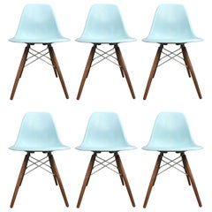 Six Rare Herman Miller Eames Dining Chairs in Robin’s Egg Blue