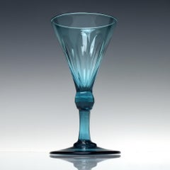Six Rare Peacock Blue Georgian Regency Wine Glasses c1820
