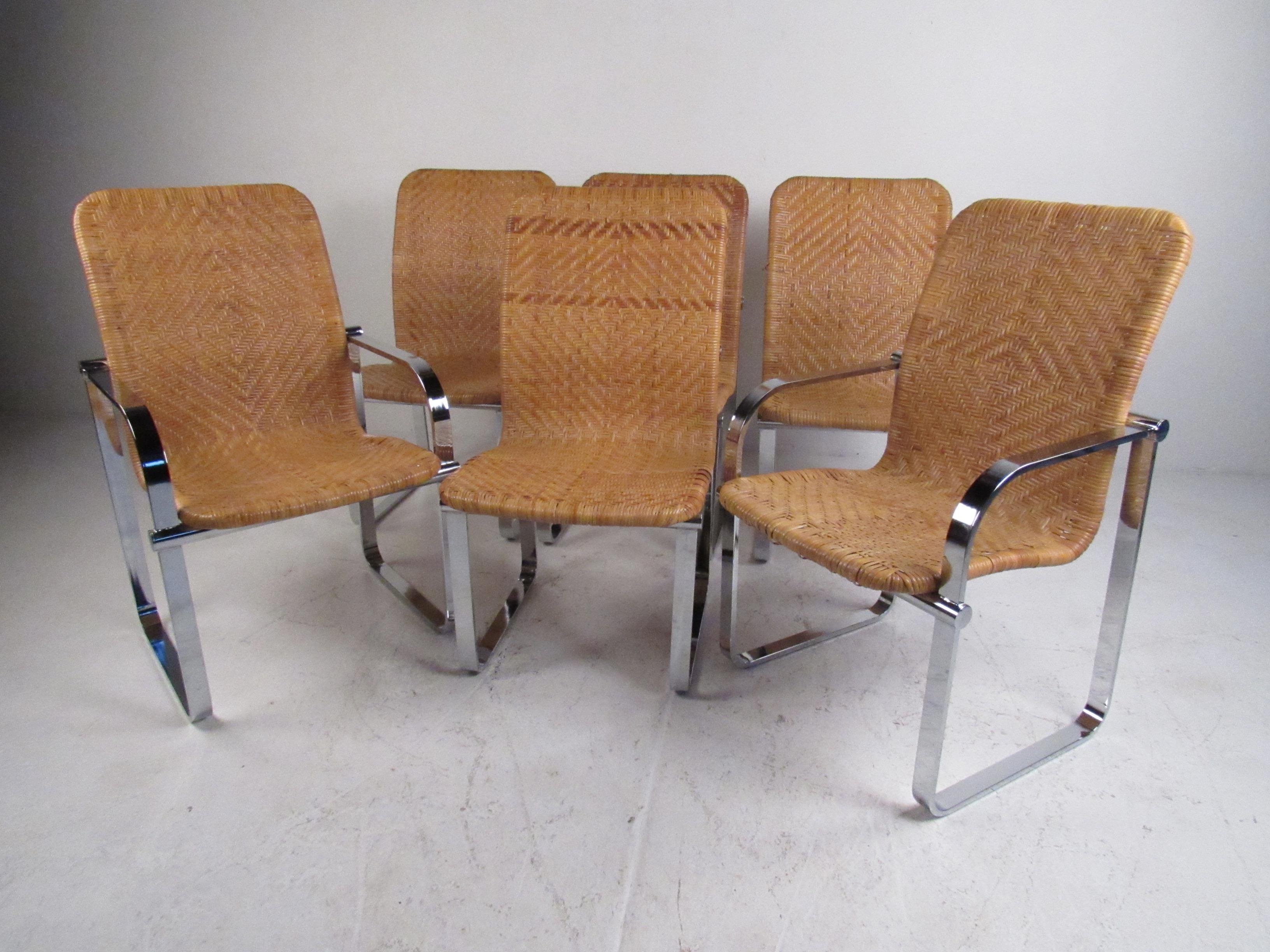 Six Rattan & Chrome Dining Chairs In Good Condition In Brooklyn, NY