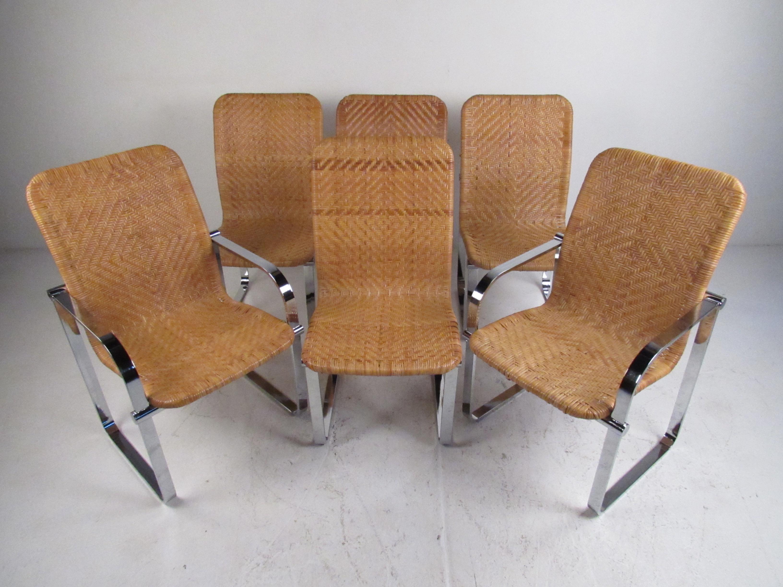20th Century Six Rattan & Chrome Dining Chairs