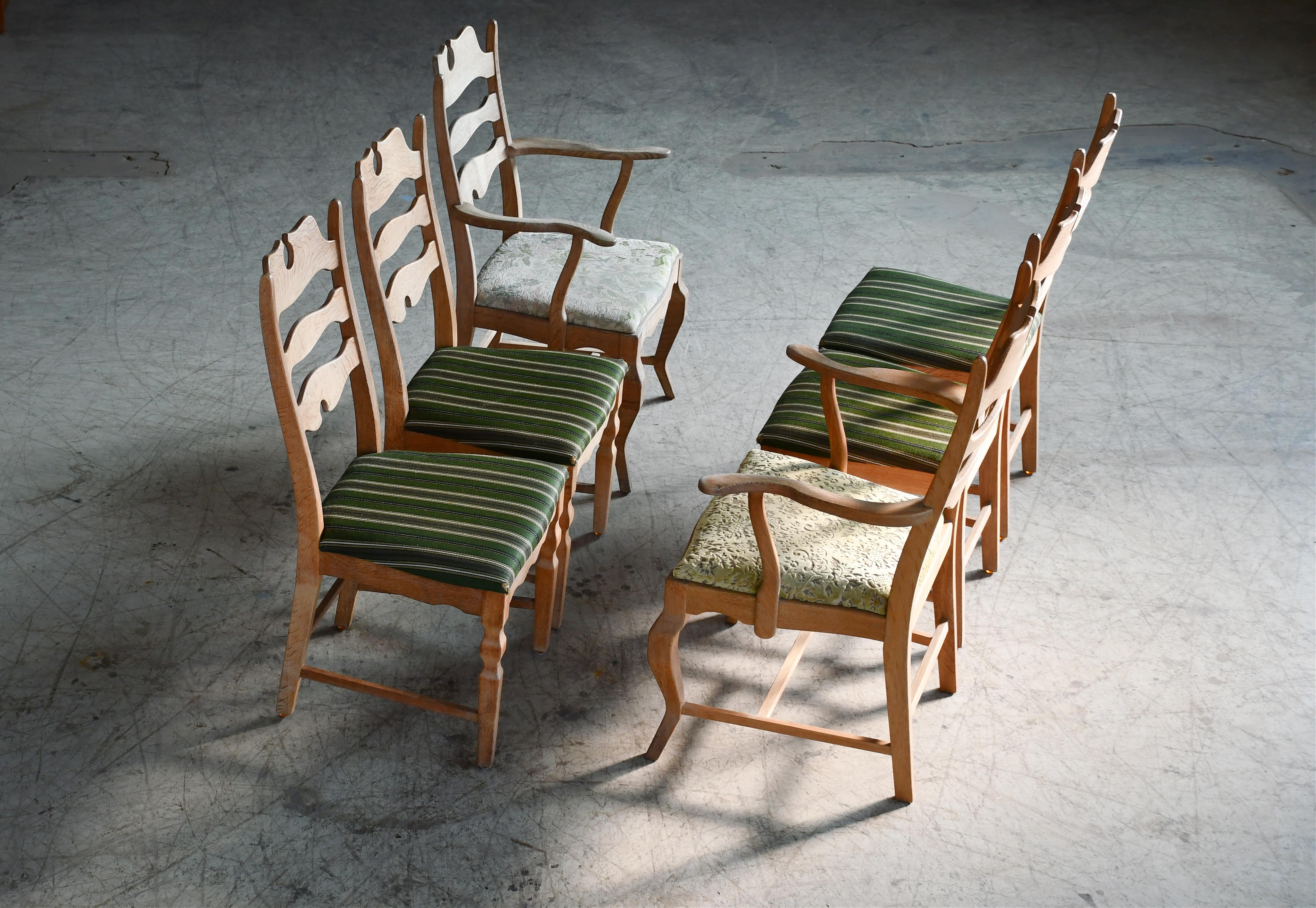 Danish Six Razorblade Dining Chairs in Carved Oak by Kjaernulf Denmark, 1960s For Sale