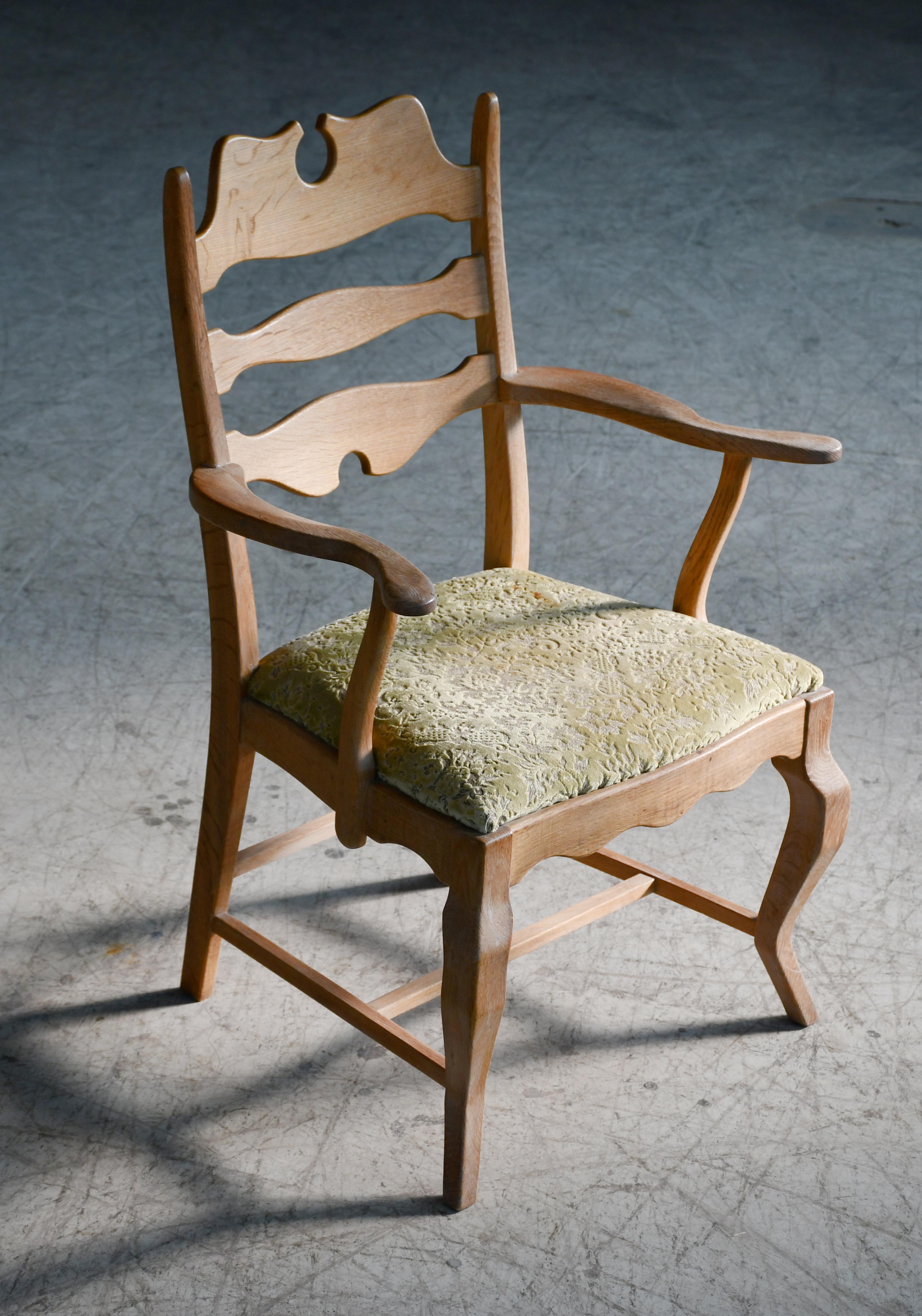 Mid-20th Century Six Razorblade Dining Chairs in Carved Oak by Kjaernulf Denmark, 1960s For Sale