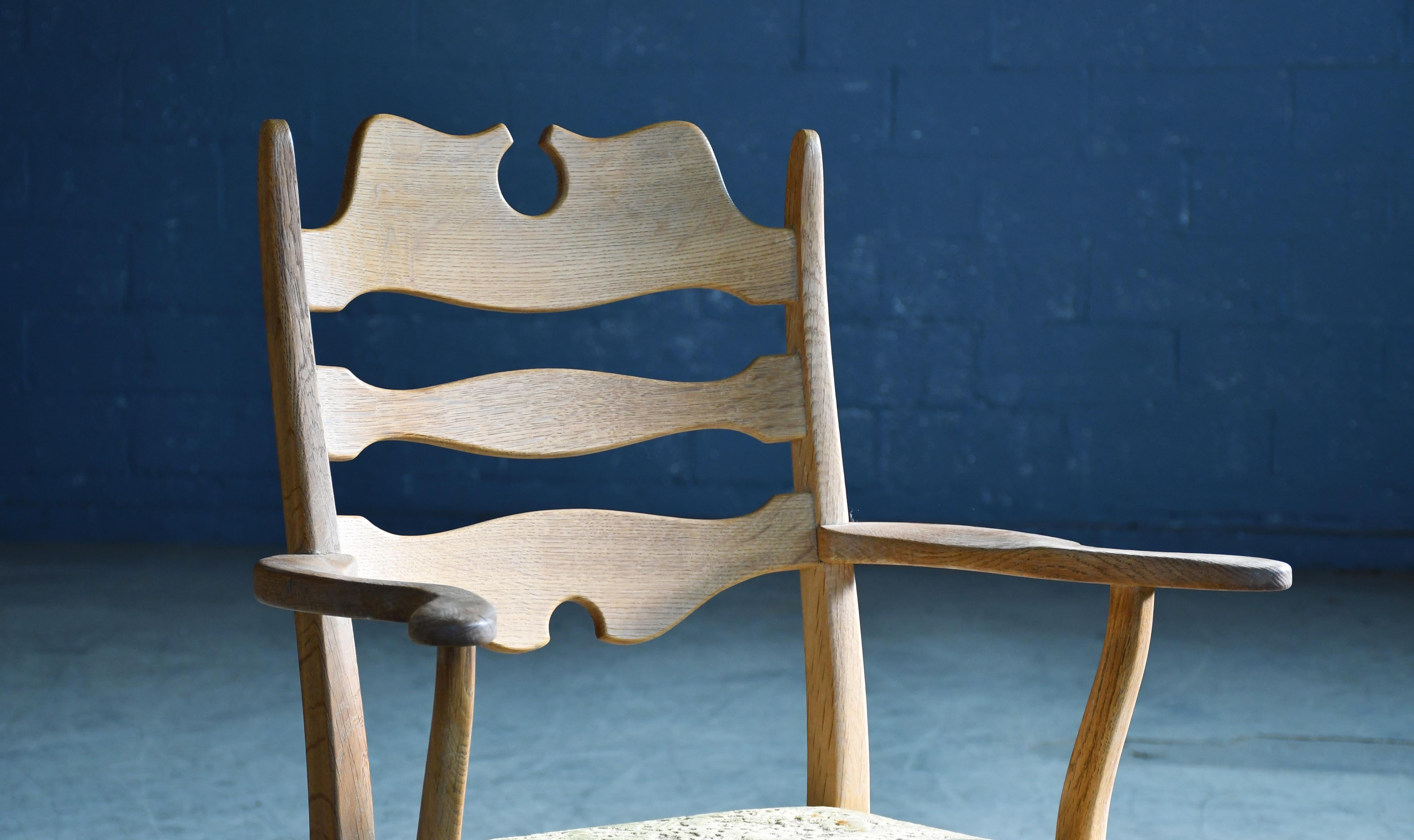 Wool Six Razorblade Dining Chairs in Carved Oak by Kjaernulf Denmark, 1960s For Sale