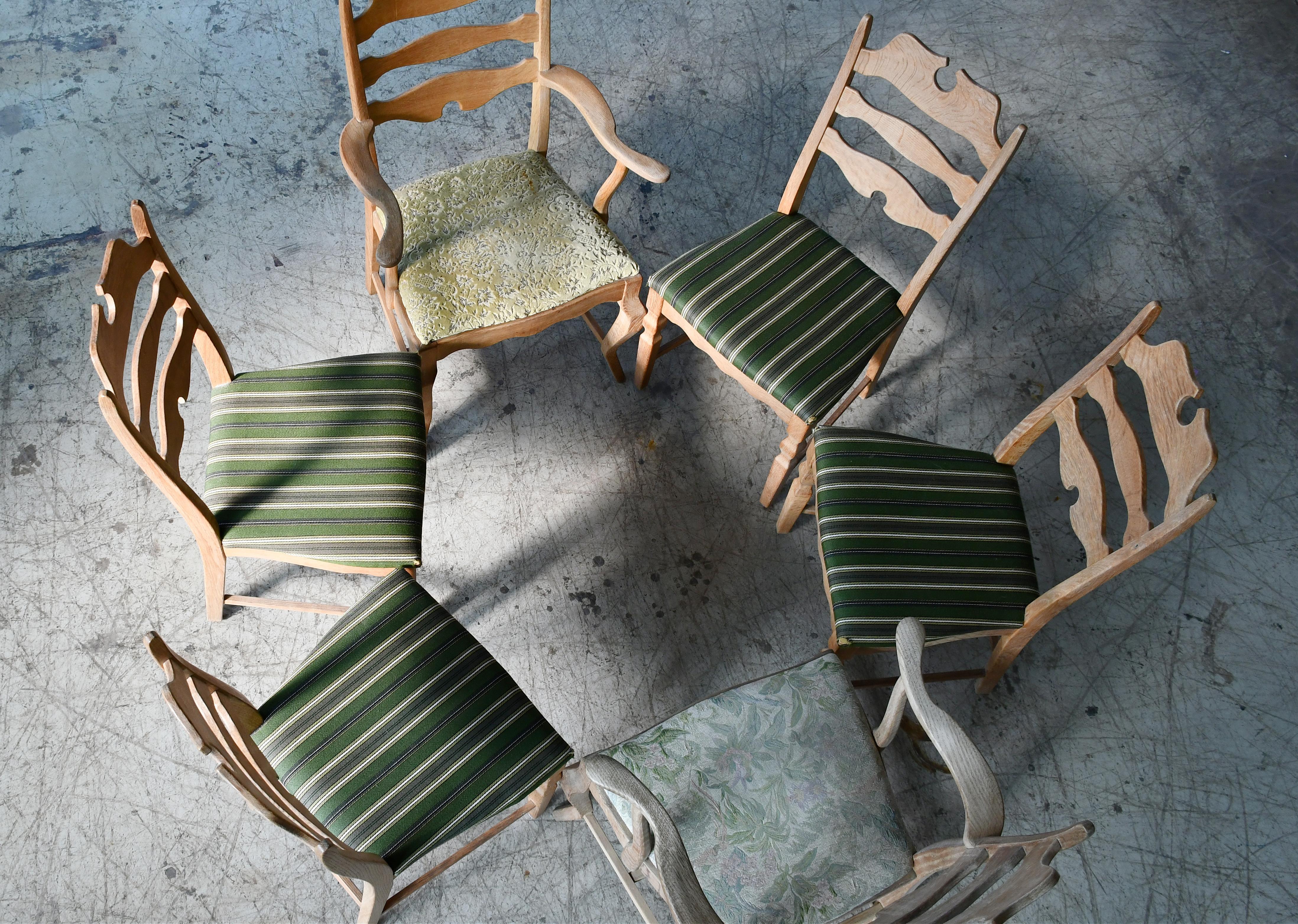 Six Razorblade Dining Chairs in Carved Oak by Kjaernulf Denmark, 1960s For Sale 2