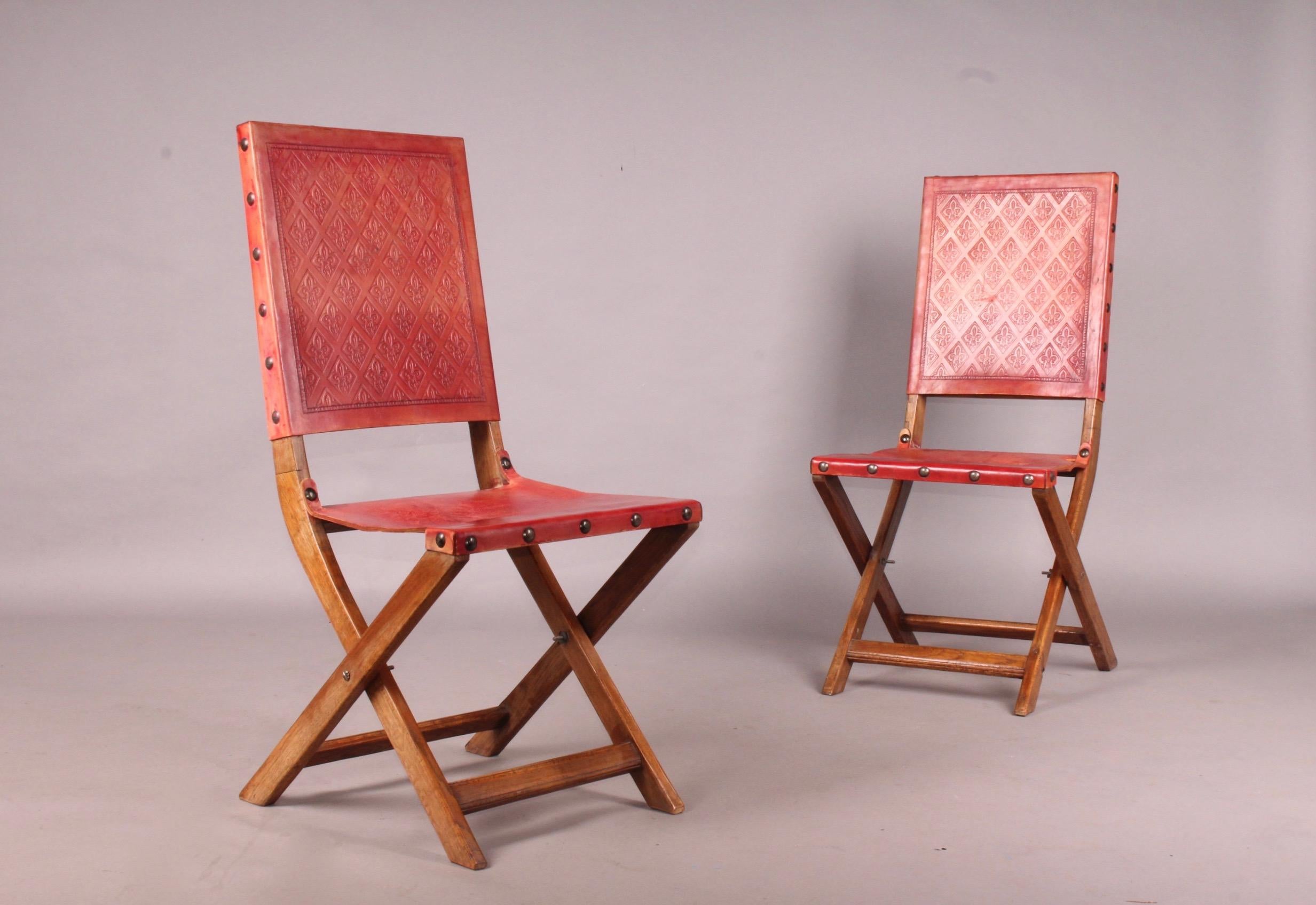 Six Red Leather and Wood Jacques Adnet Style Chairs 8