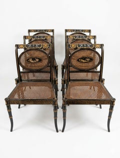 Seis Sillas de Comedor Ebonizadas y Doradas de Estilo Regencia - Reino Unido - Circa 1900