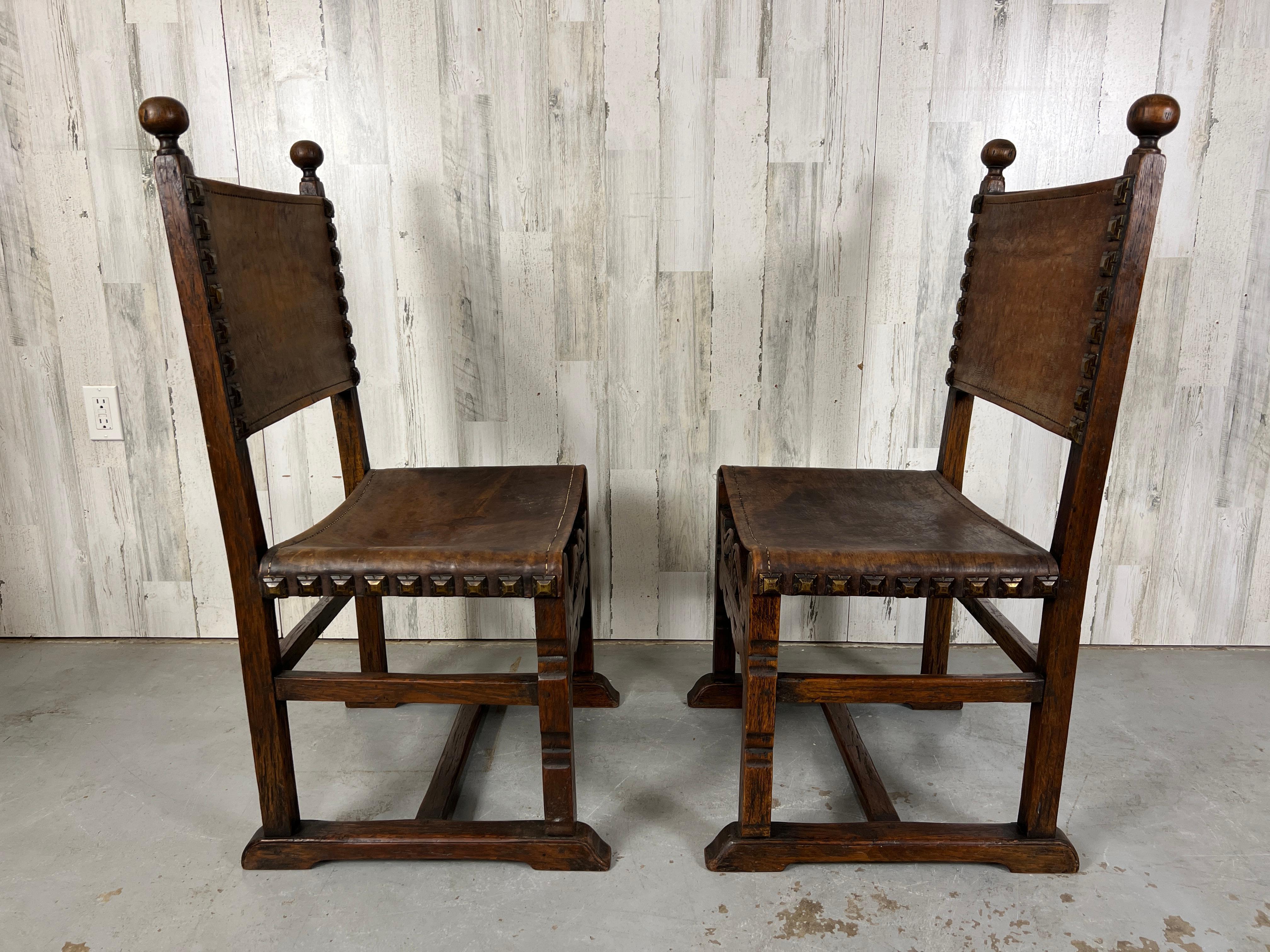 Six Renaissance style Leather sling chairs For Sale 13