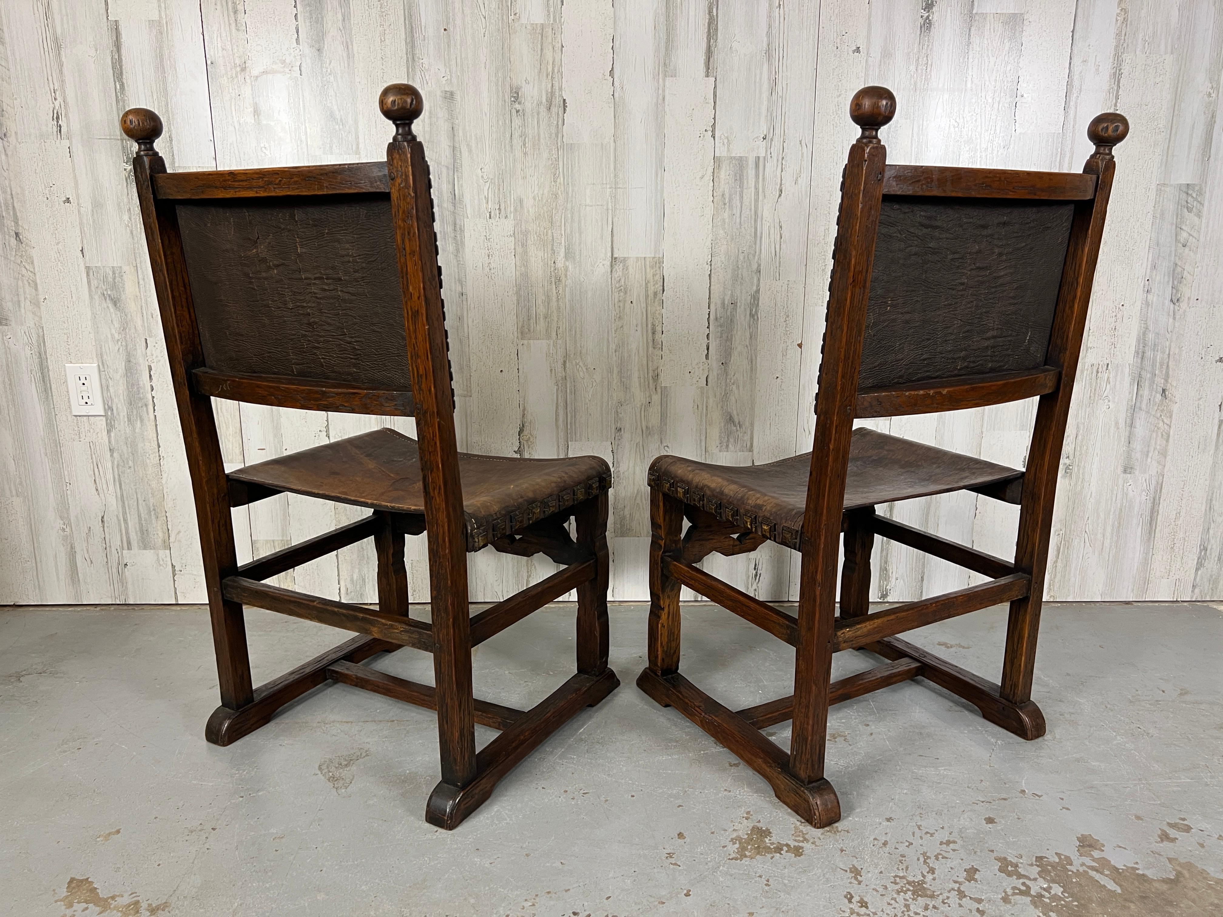 Six Renaissance style Leather sling chairs For Sale 14