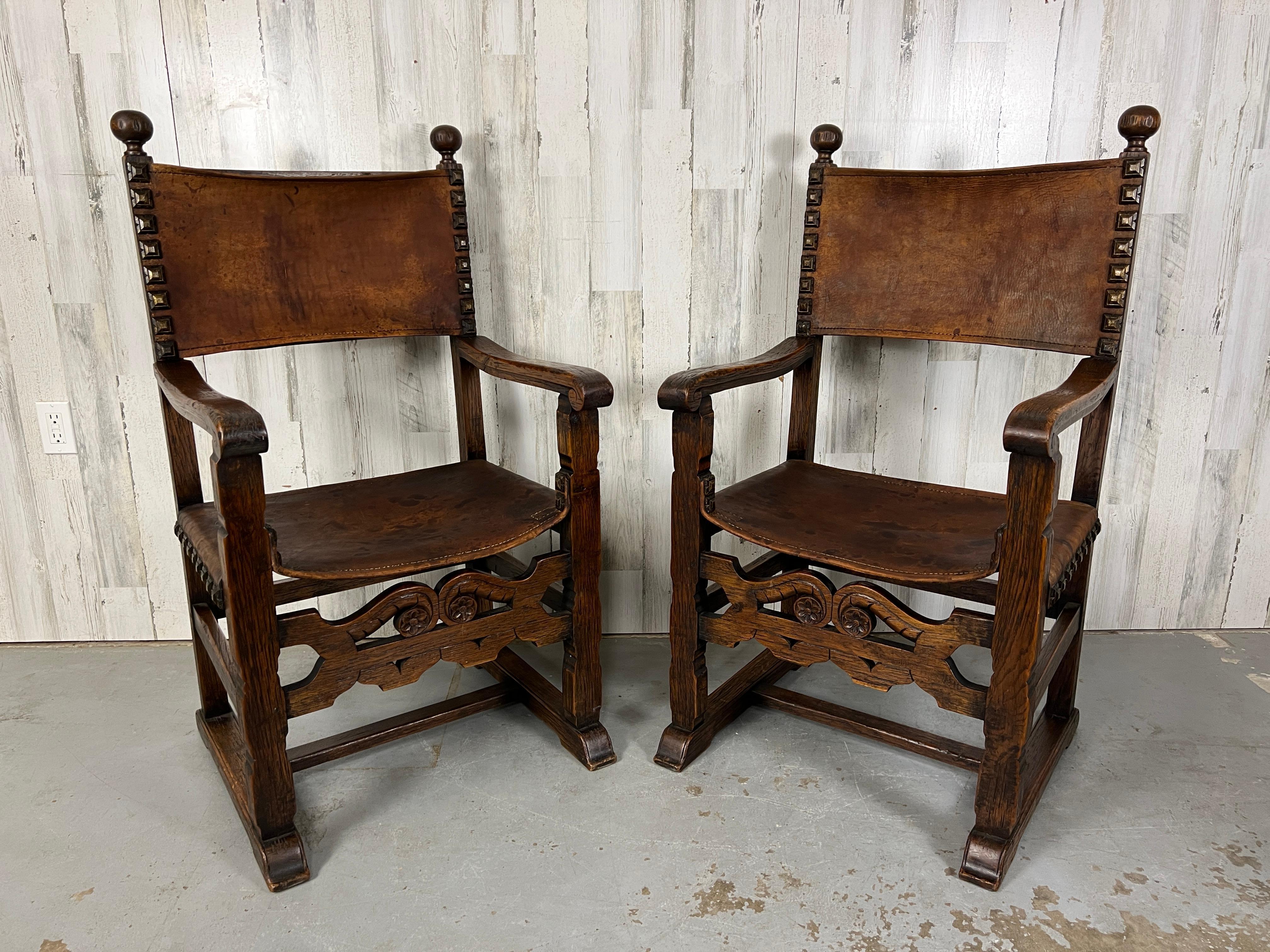 Six Renaissance style Leather sling chairs In Good Condition For Sale In Denton, TX