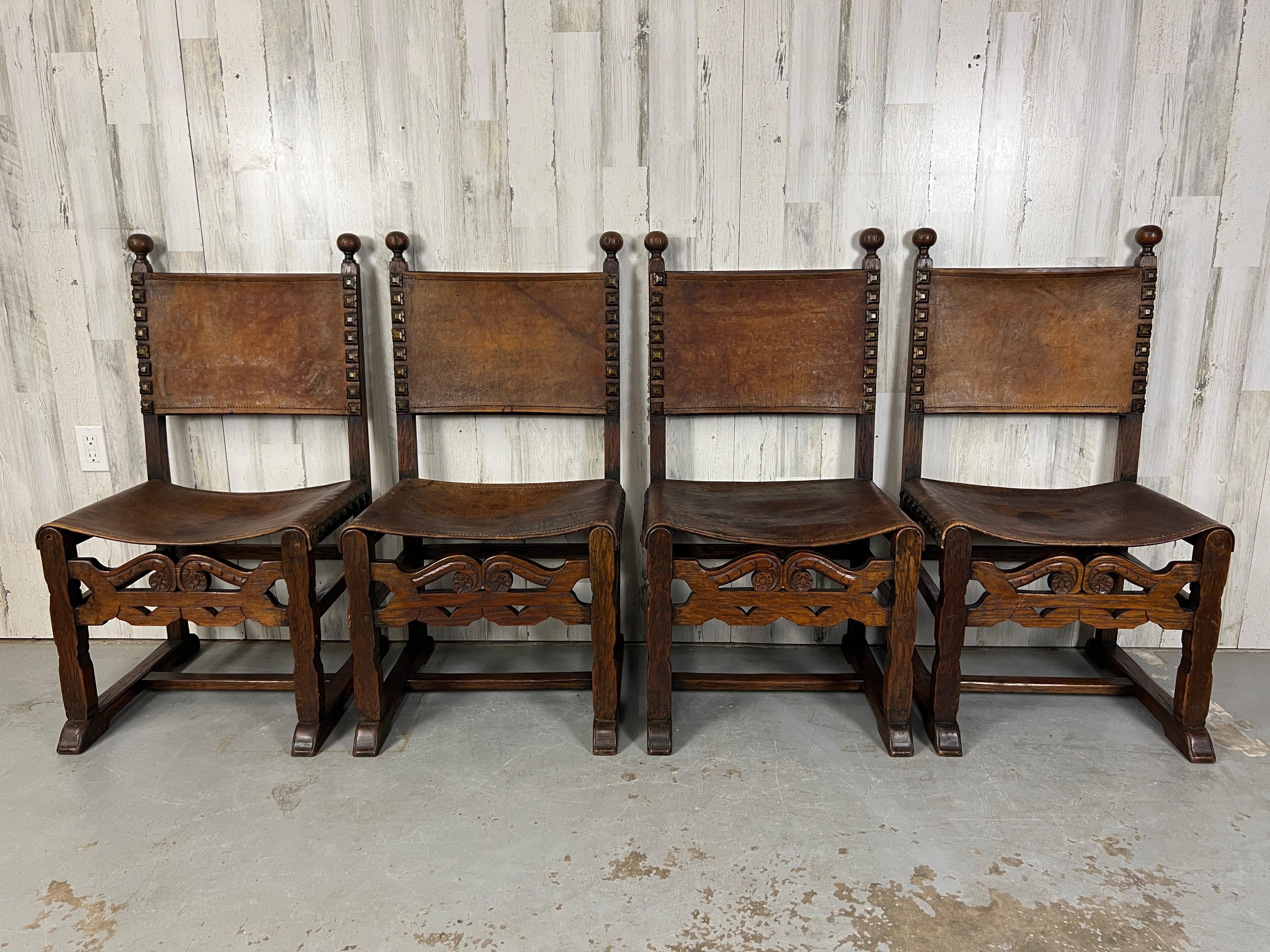 19th Century Six Renaissance style Leather sling chairs For Sale