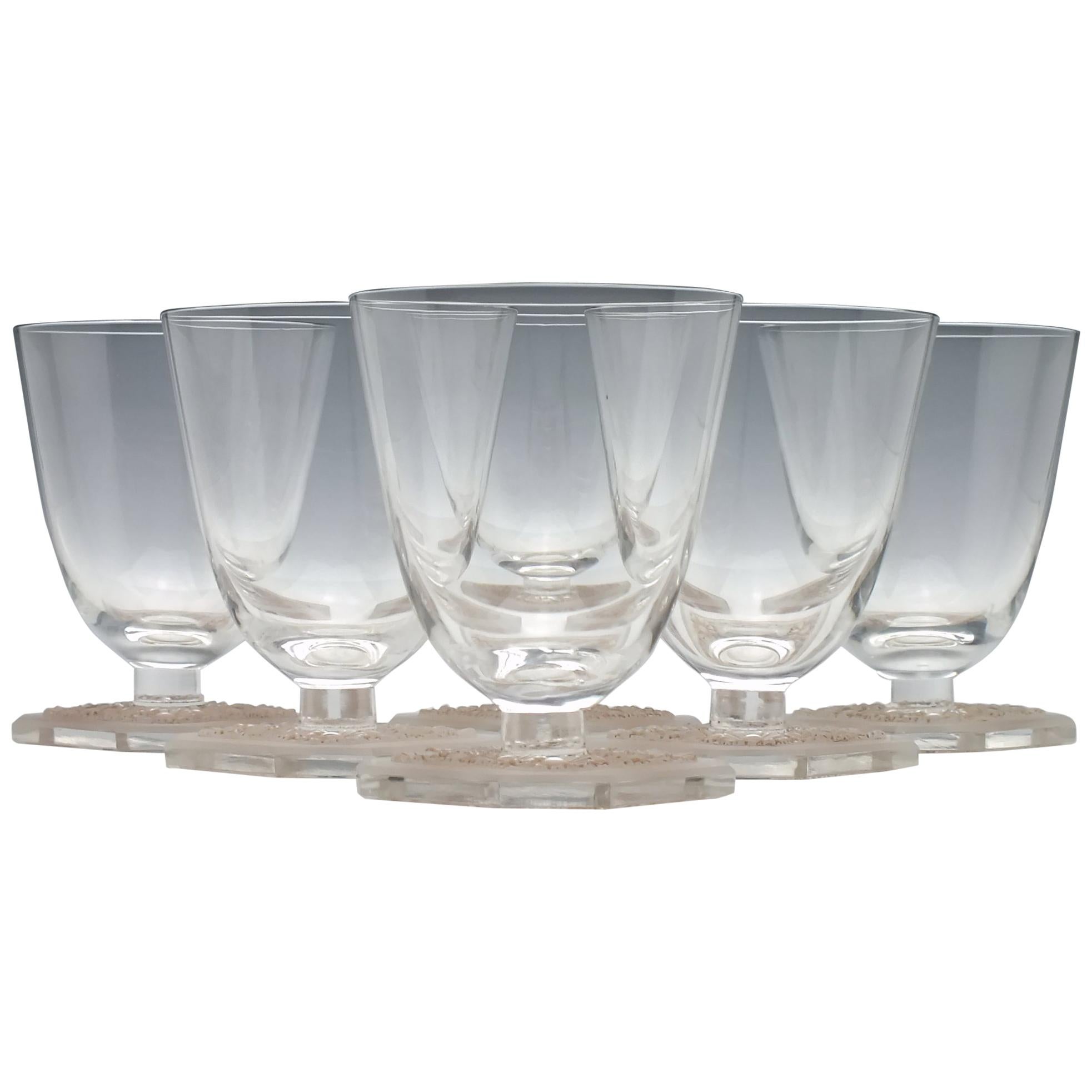 Six Rene Lalique Paquerettes White Wine Glasses, circa 1935